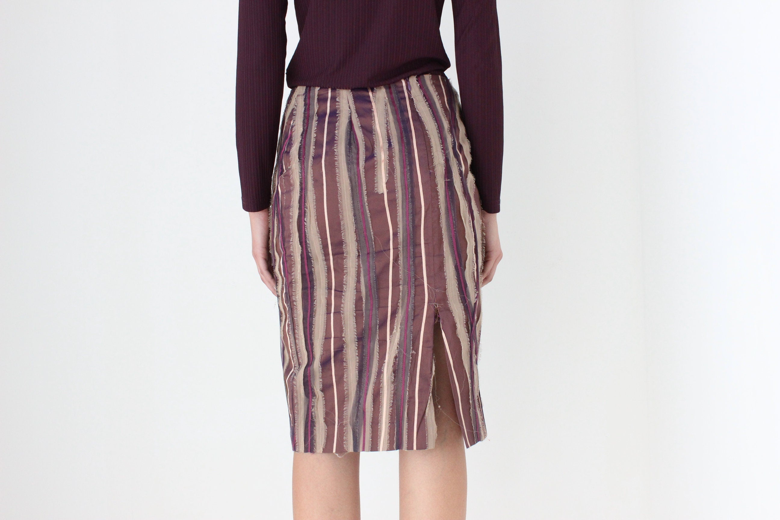 Y2K Textured Silk 3D Knee Length Skirt