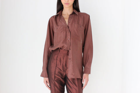 90s Pure Silk Chocolate Relaxed Shirt