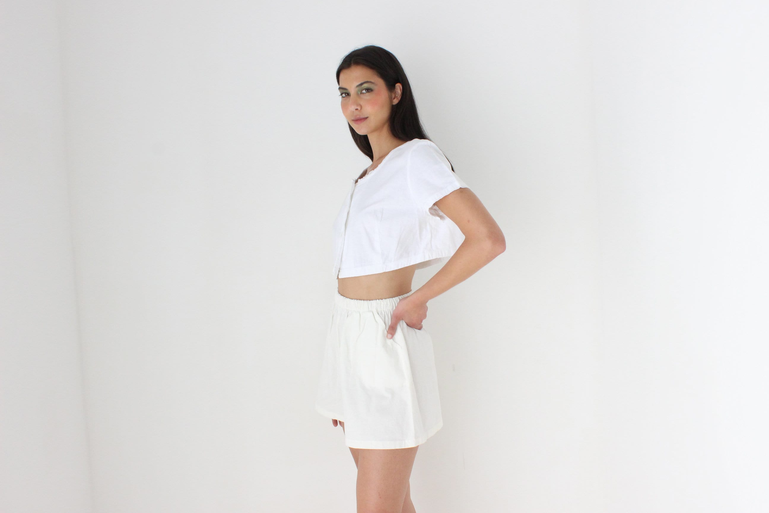 Antique Italian Cotton White Smock Crop Top