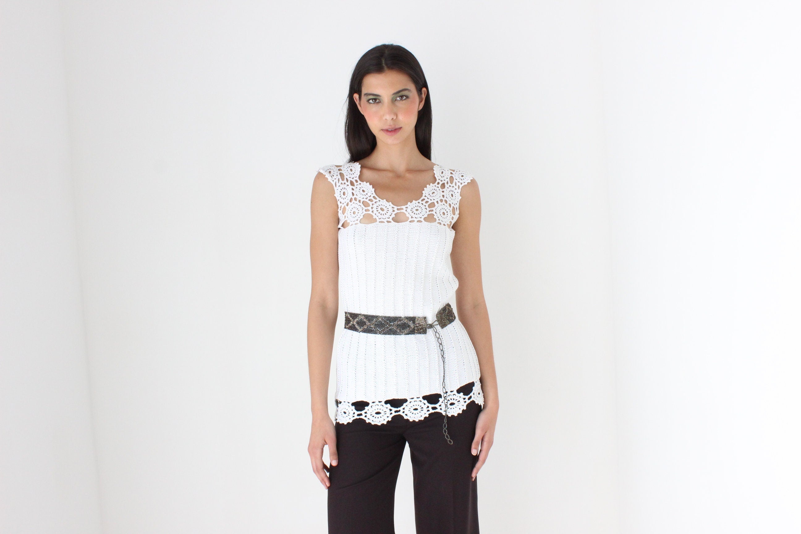 Elevated Vintage 90s Cotton Crochet Knit Top