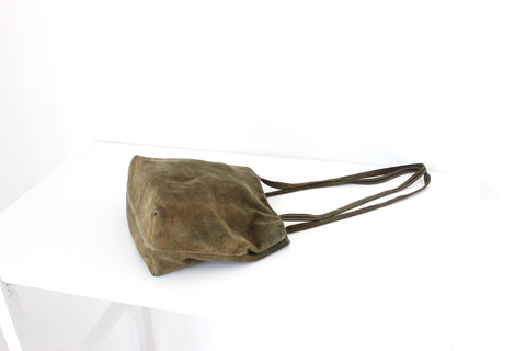 90s Olive Green Minimal Suede Shoulder Bag