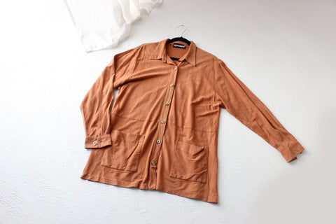 90s Salmon Suede-Feel Relaxed Oversized Shirt Jacket