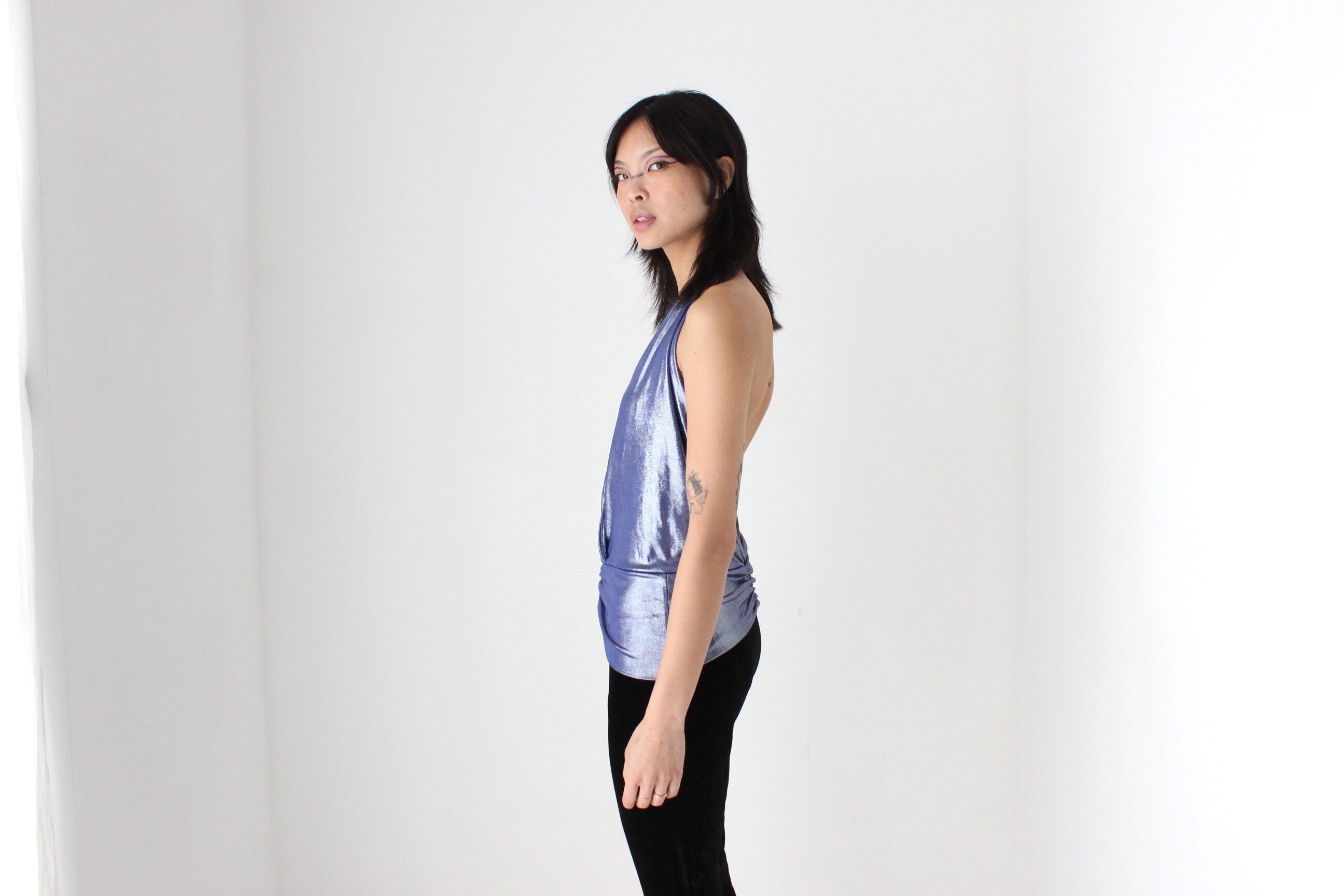 Sexiest Y2K Metallic Disco Plunge Halter Top