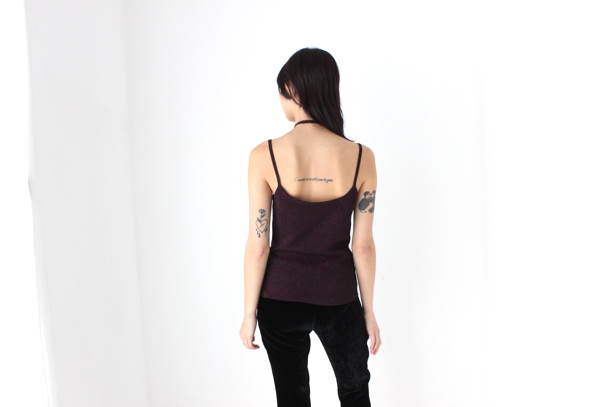 Y2K Lurex Stretch Fitted Tank w/ Tie Belt or Choker