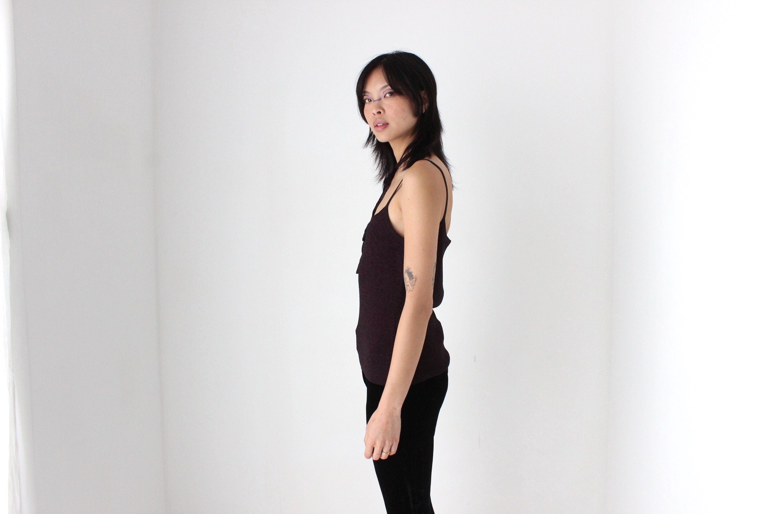 Y2K Lurex Stretch Fitted Tank w/ Tie Belt or Choker