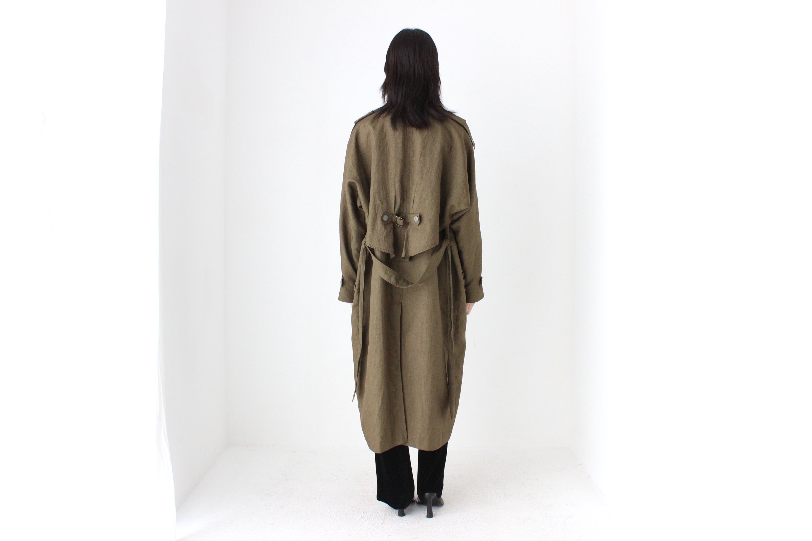 80s Neutral Longline Classic Belted Trench Coat