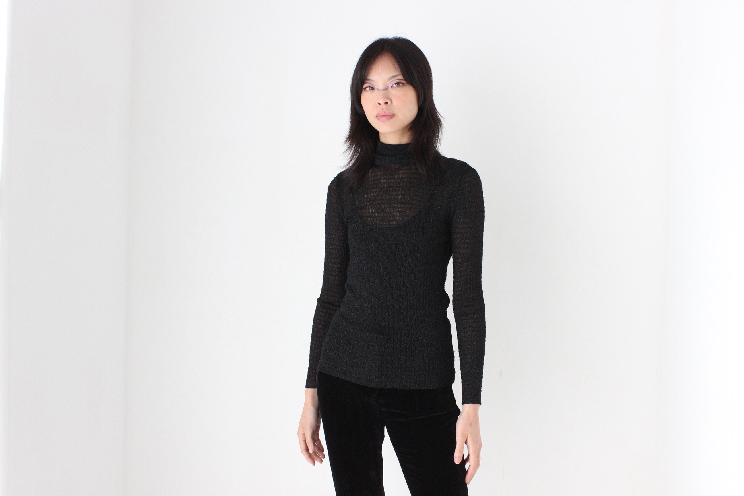 70s Saks Fifth Ave Lurex Mesh Stretch Knit Top