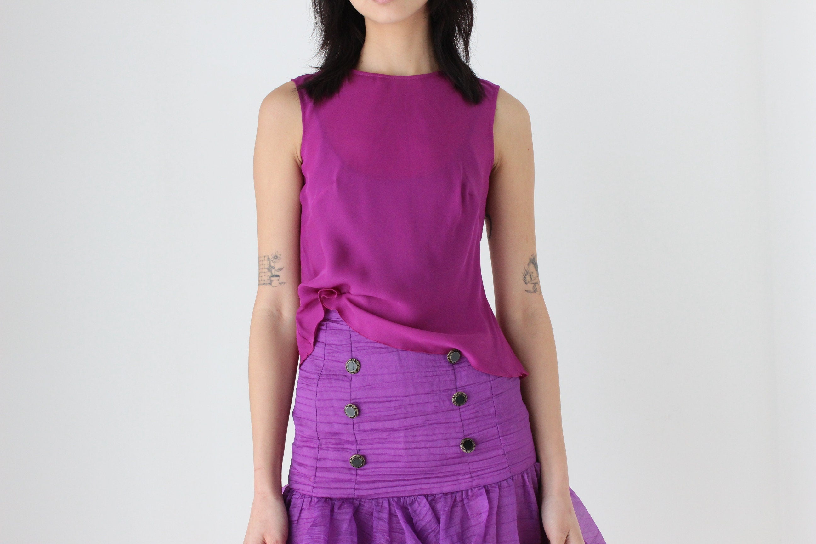 90s Pure Silk Bias Cut High Neck Sleeveless Minimal Tank Top