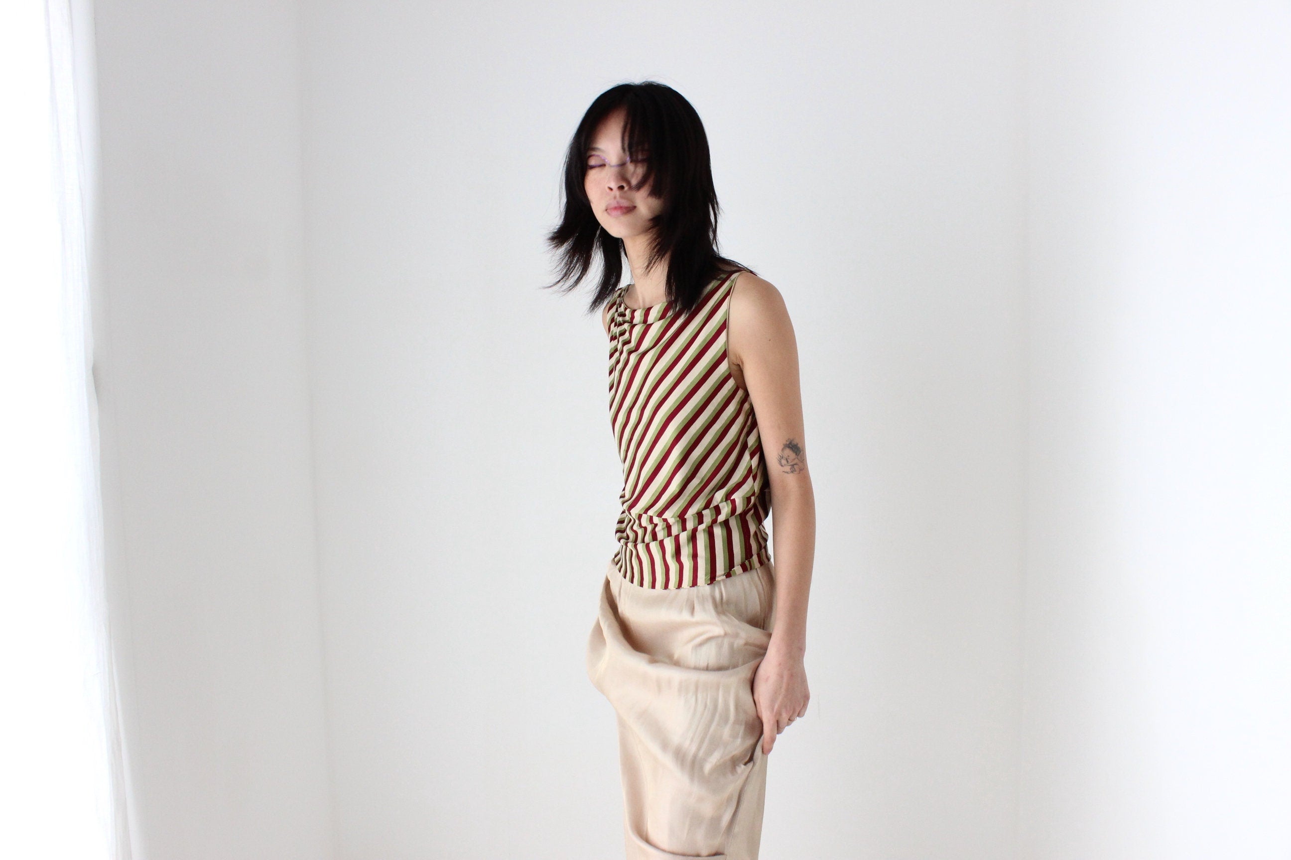 Y2K Slinky Striped High Neck Tank Top by Marcs