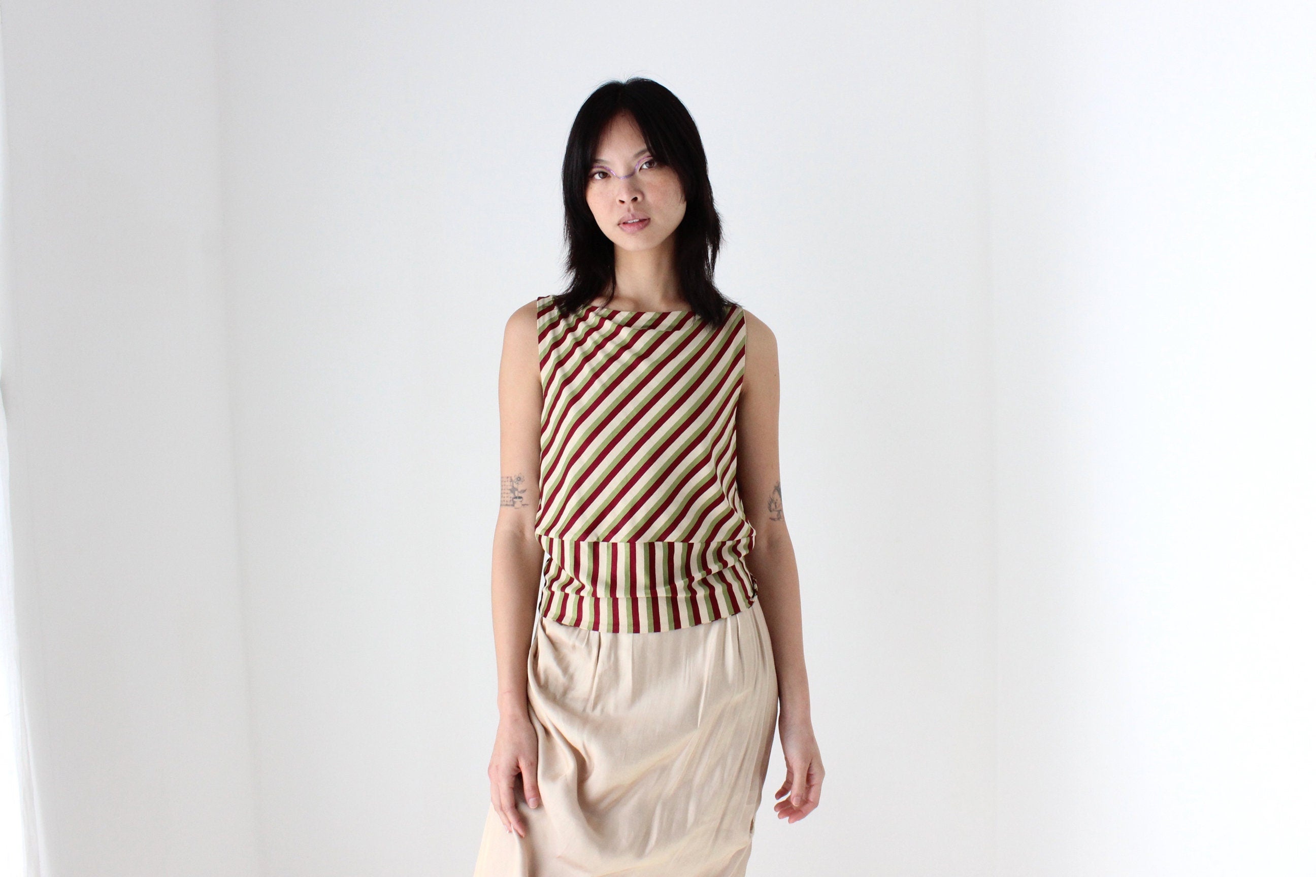 Y2K Slinky Striped High Neck Tank Top by Marcs