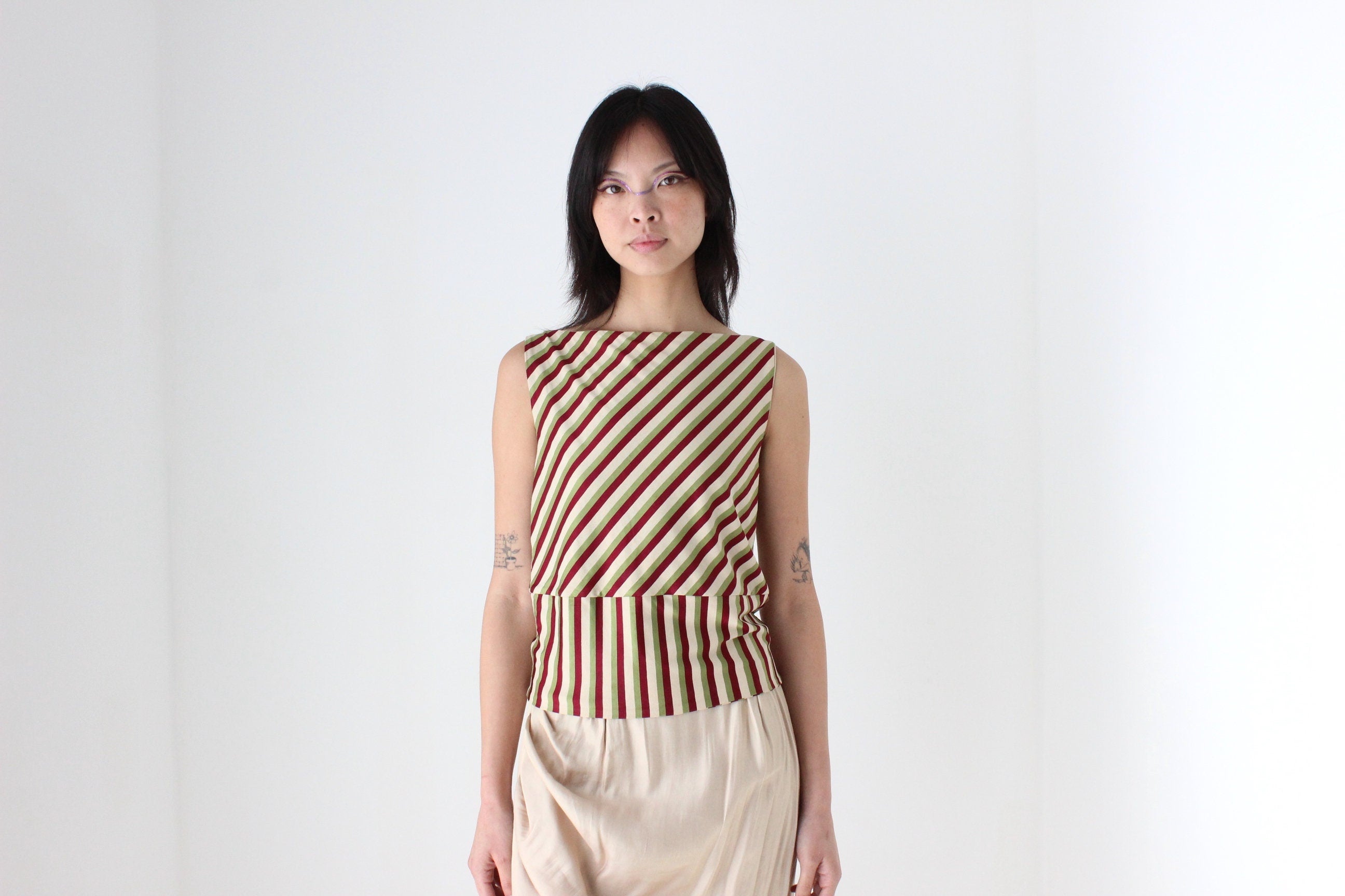 Y2K Slinky Striped High Neck Tank Top by Marcs