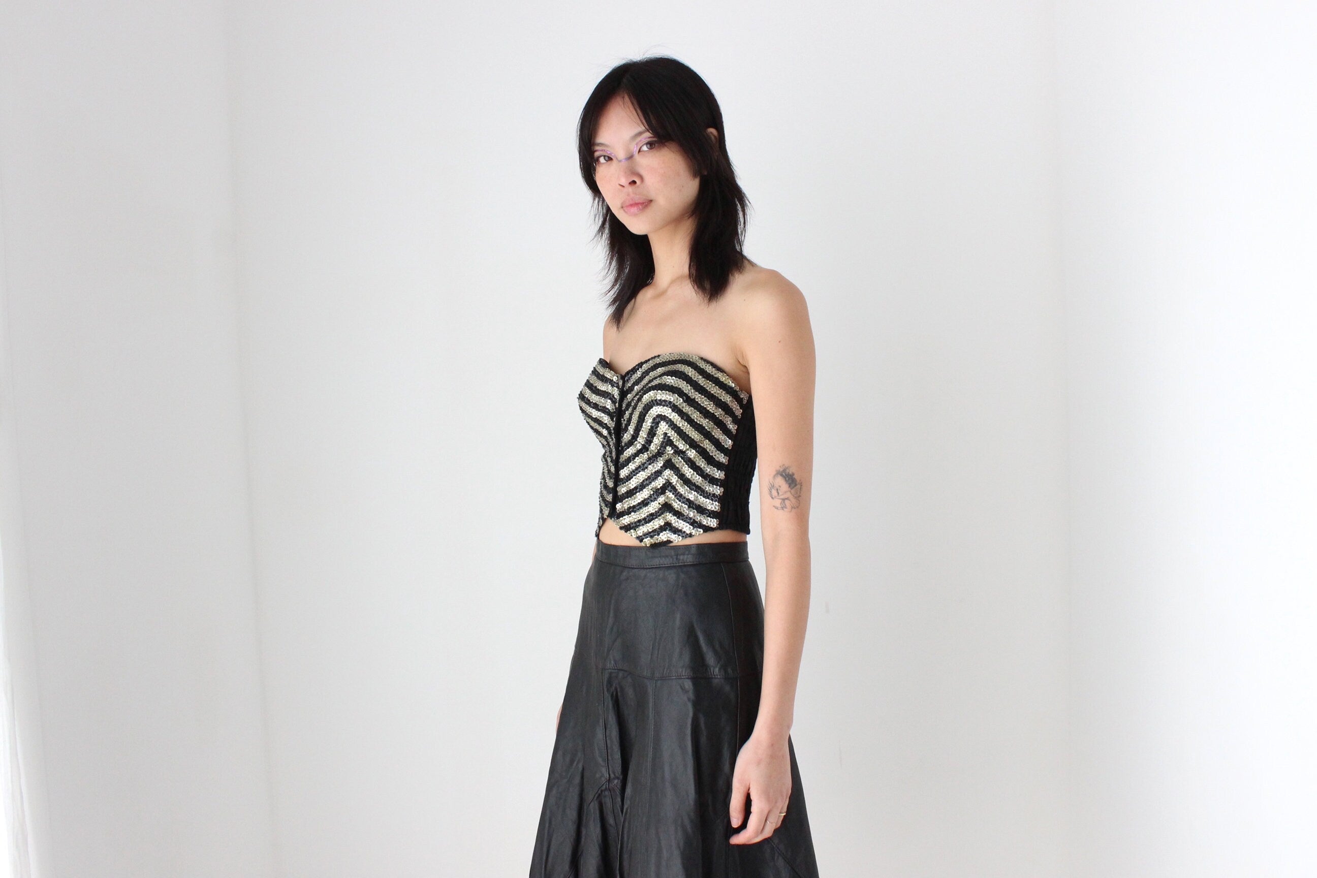 80s Striped Sequin Strapless Madonna/Gaultier Vibe Corset Top