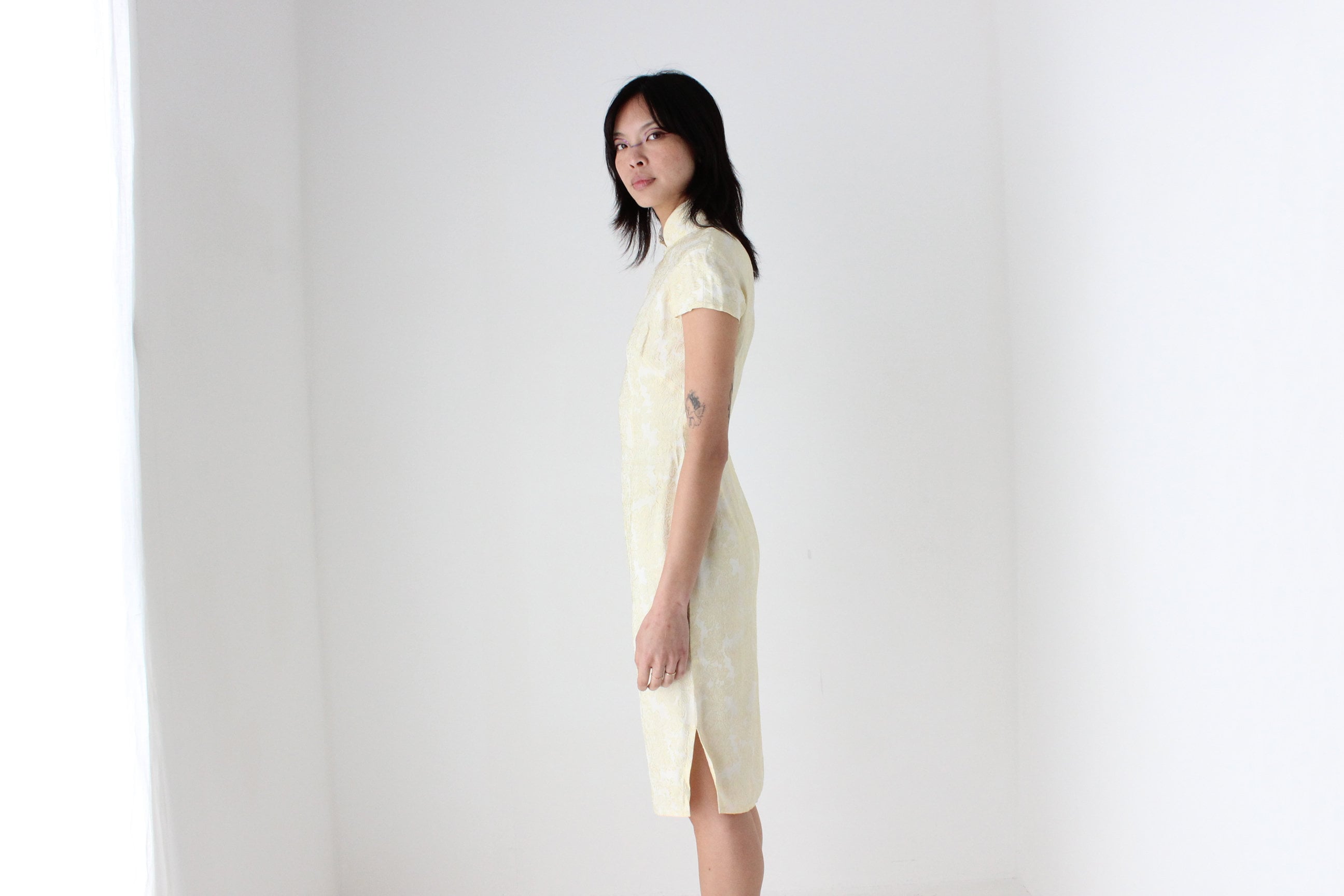 80s Custom Hong Kong Made Cheongsam Collar Fitted Dress