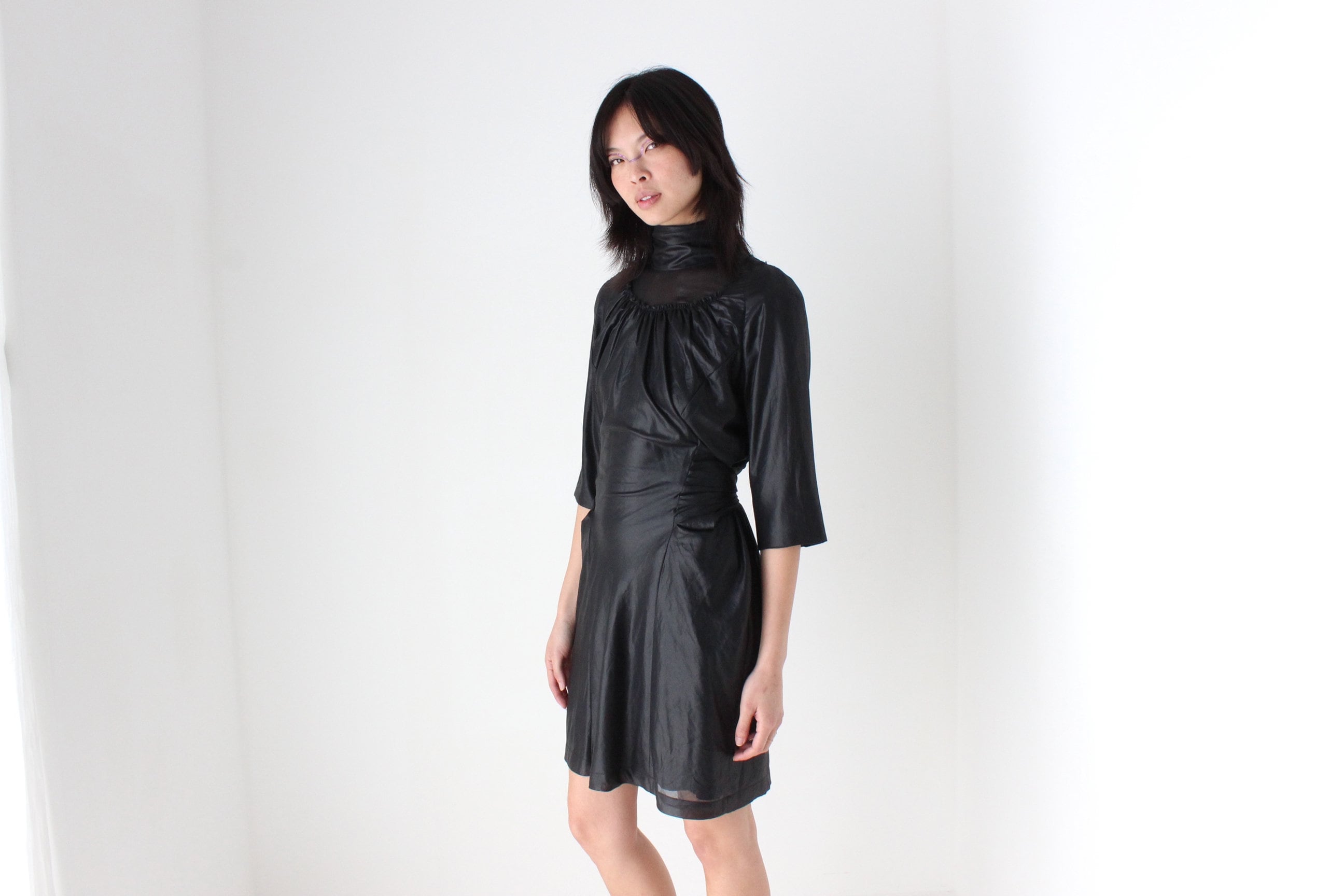 2000s Nicola Finetti Luxury Metallic Leather-Look Party Dress