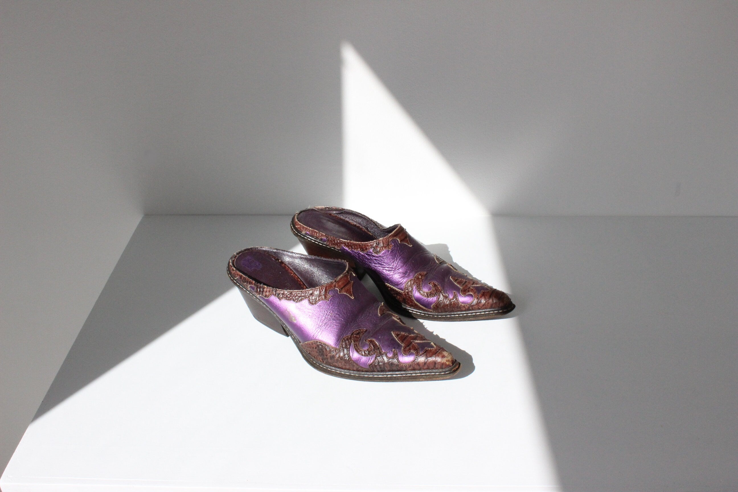 80s Donald Pliner Metallic Maximalist Leather Western Mules ~ Euro 40