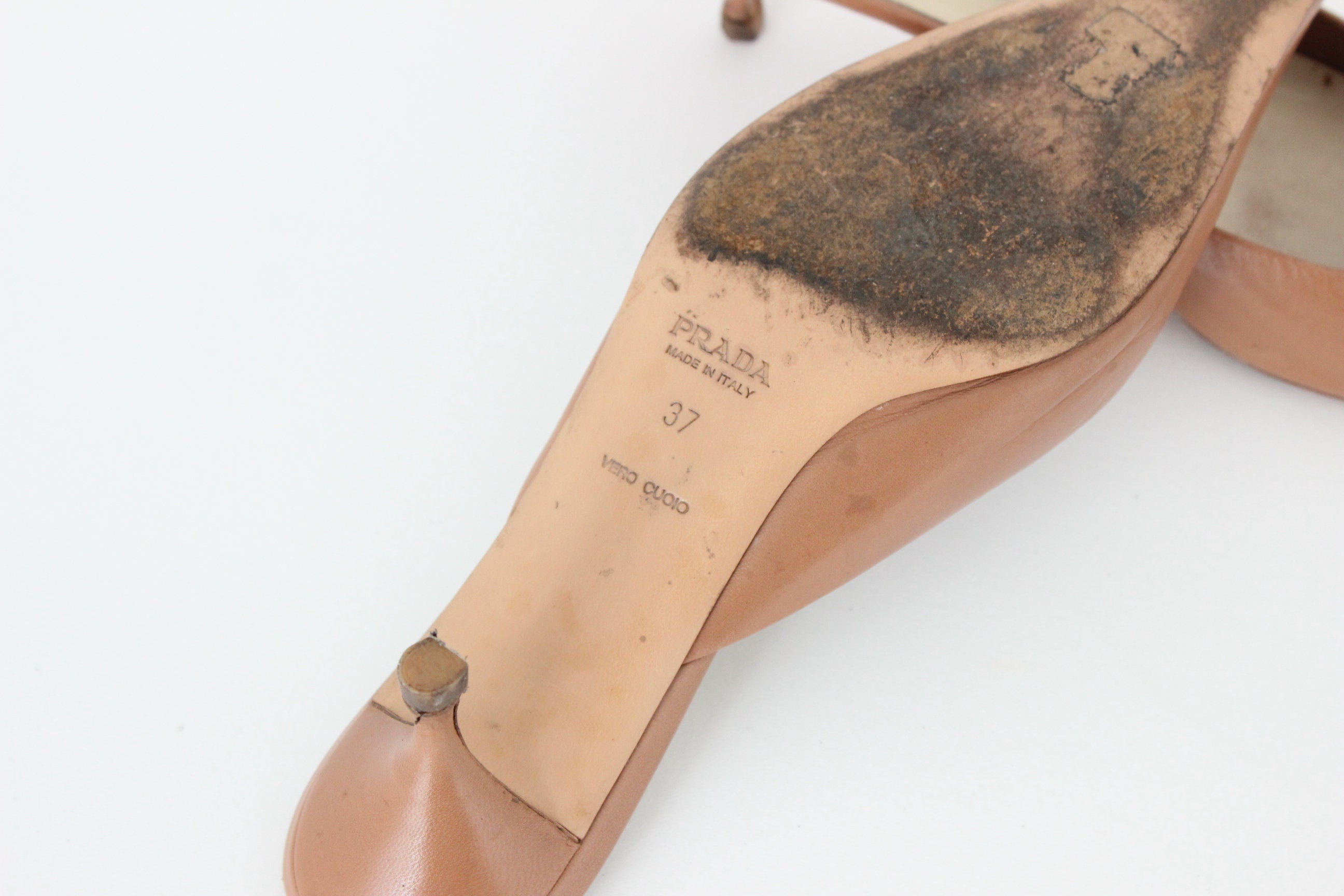90s PRADA Leather Dusty Rose Pointed Toe Kitten Heel Mules ~ Euro 37