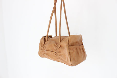 Y2K Spanish Leather Handbag w/ Ruched Texture