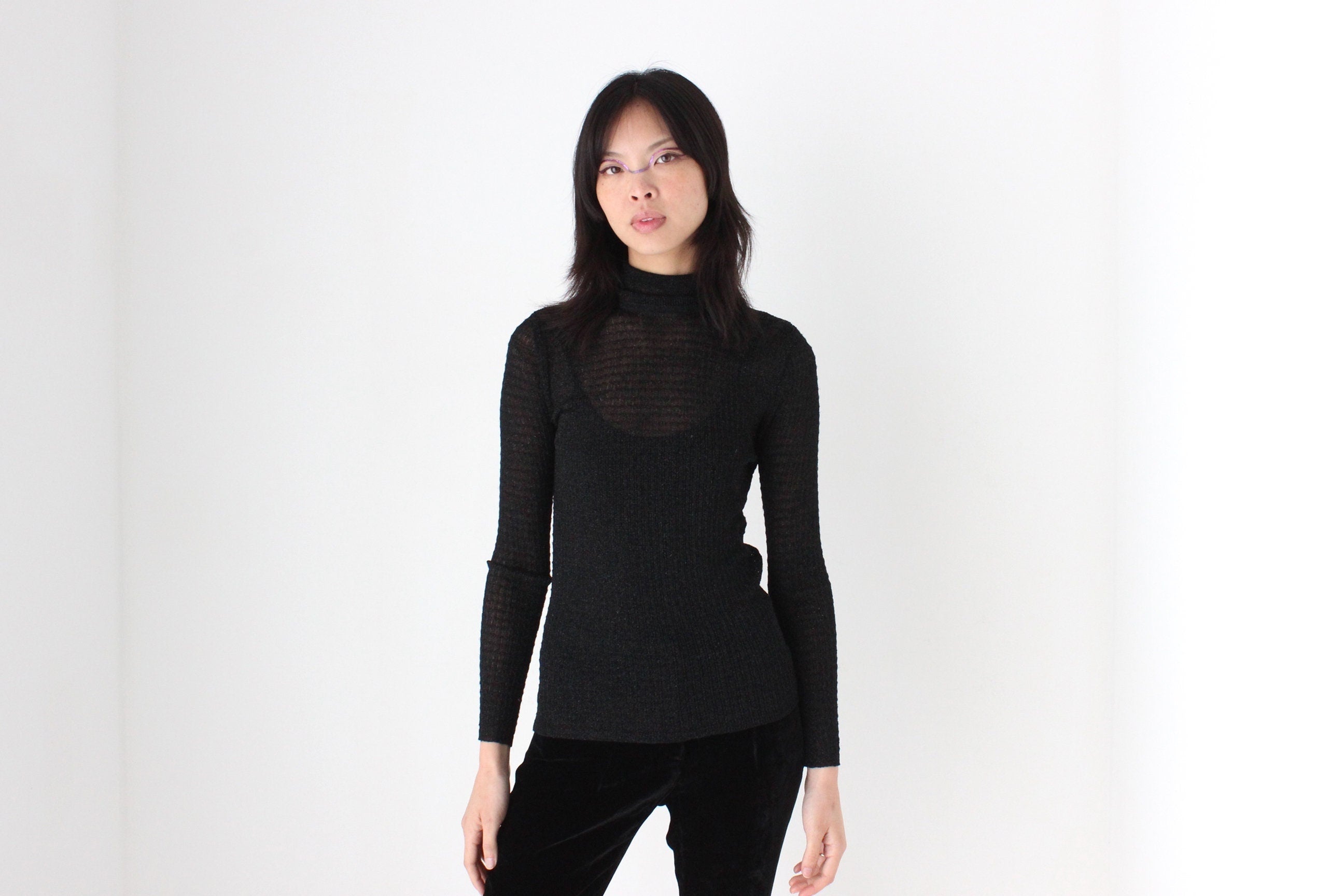 70s Saks Fifth Ave Lurex Mesh Stretch Knit Top