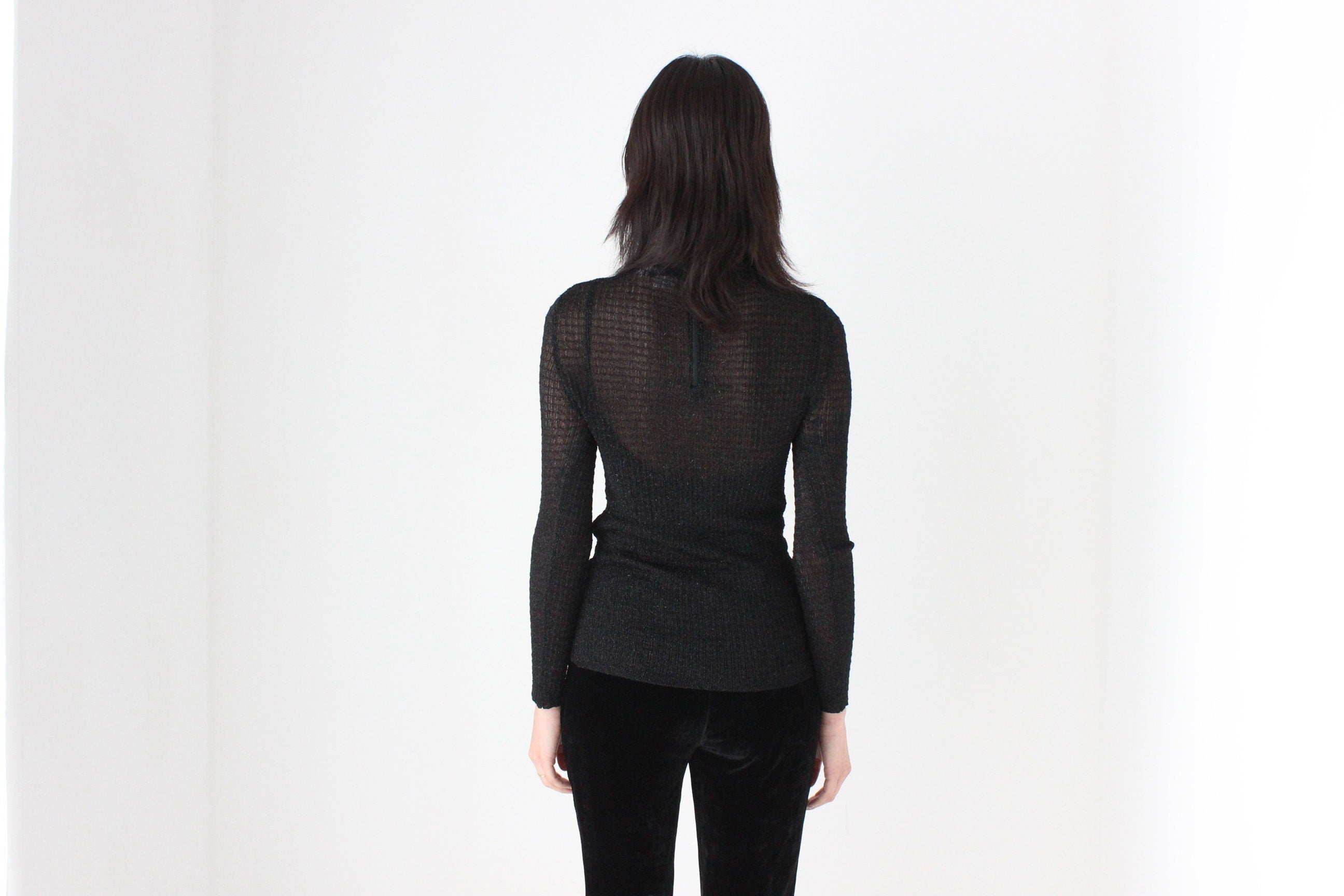 70s Saks Fifth Ave Lurex Mesh Stretch Knit Top