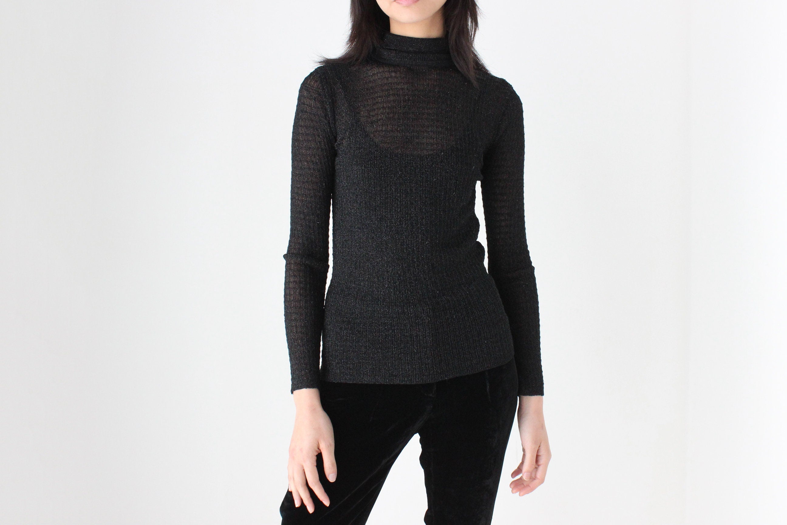 70s Saks Fifth Ave Lurex Mesh Stretch Knit Top