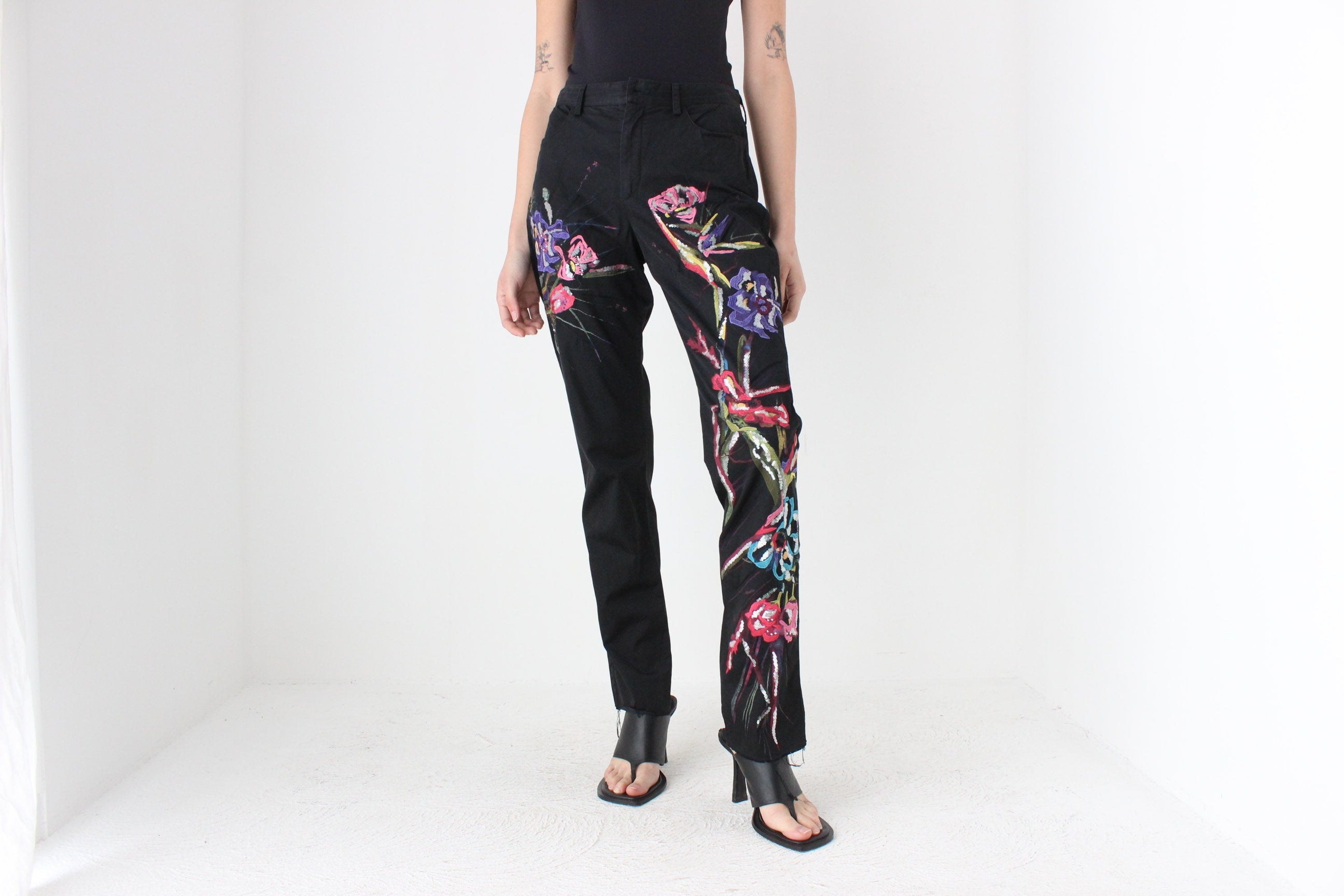 90s Gai Mattiolo Couture Italian Vintage Abstract Satin Jeans