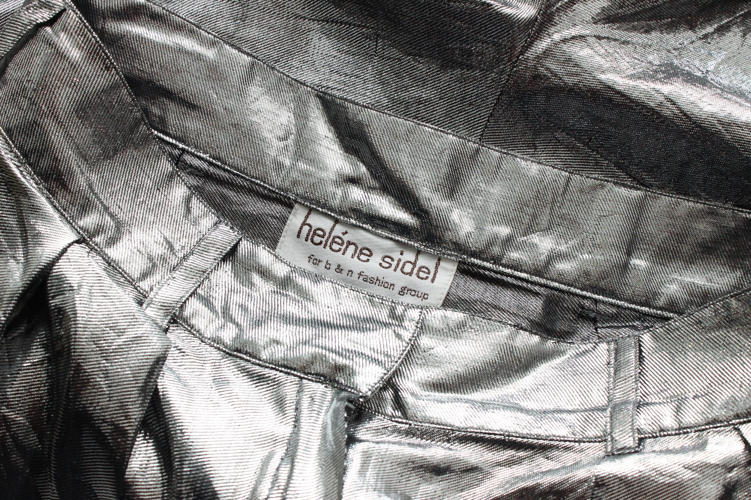 80s Silver Lamé Metallic Foil Long Line Pleated Shorts by Heléne Sidel