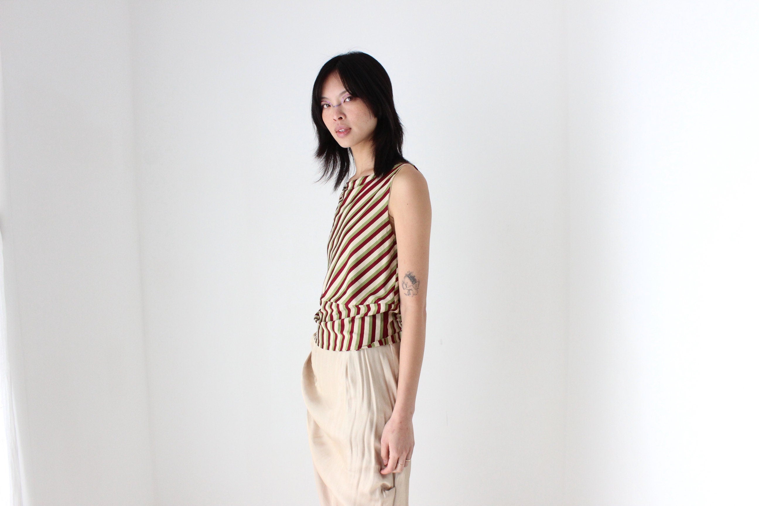 Y2K Slinky Striped High Neck Tank Top by Marcs