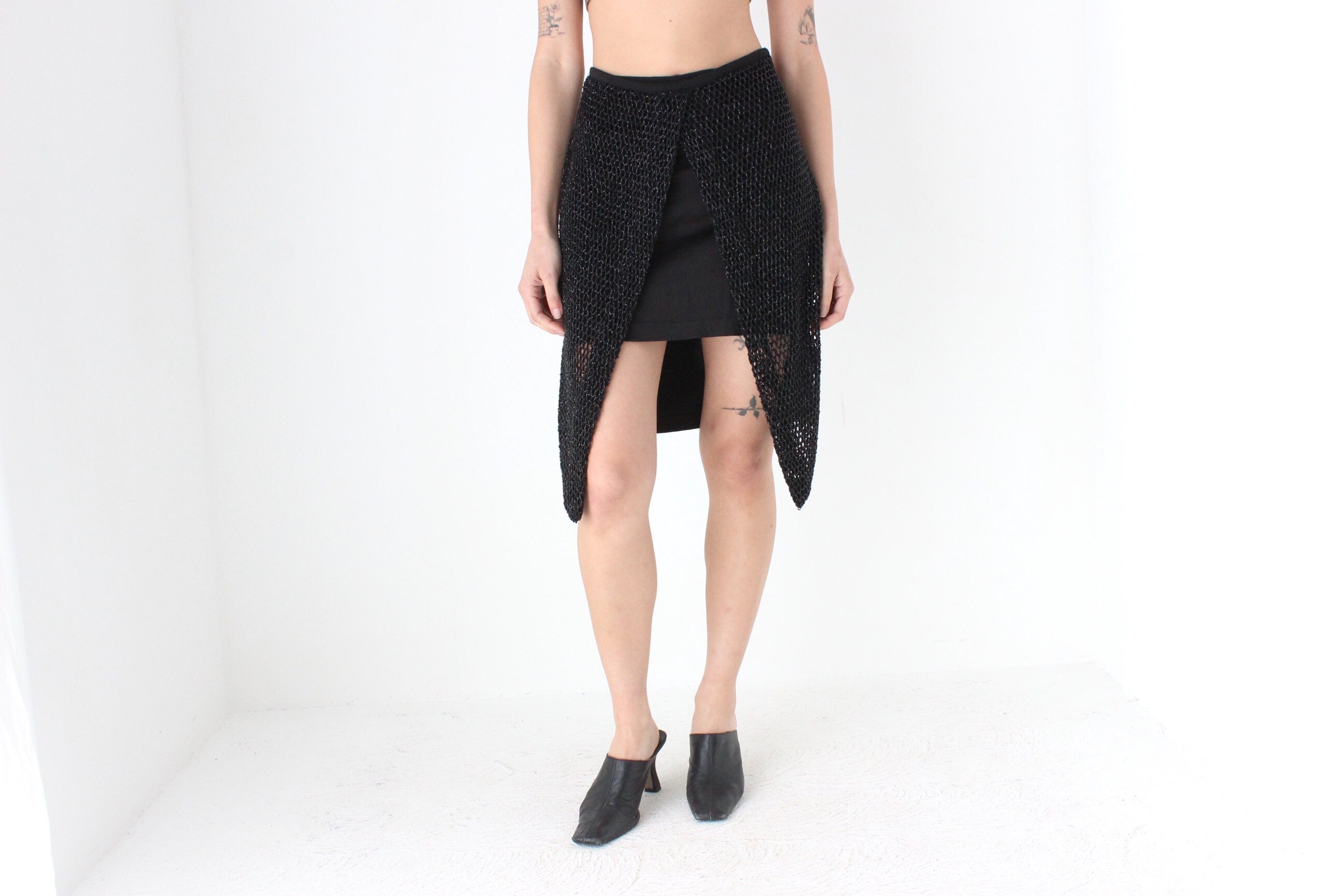 2000s Beaded Net / Stretch Mini Bandage Skirt