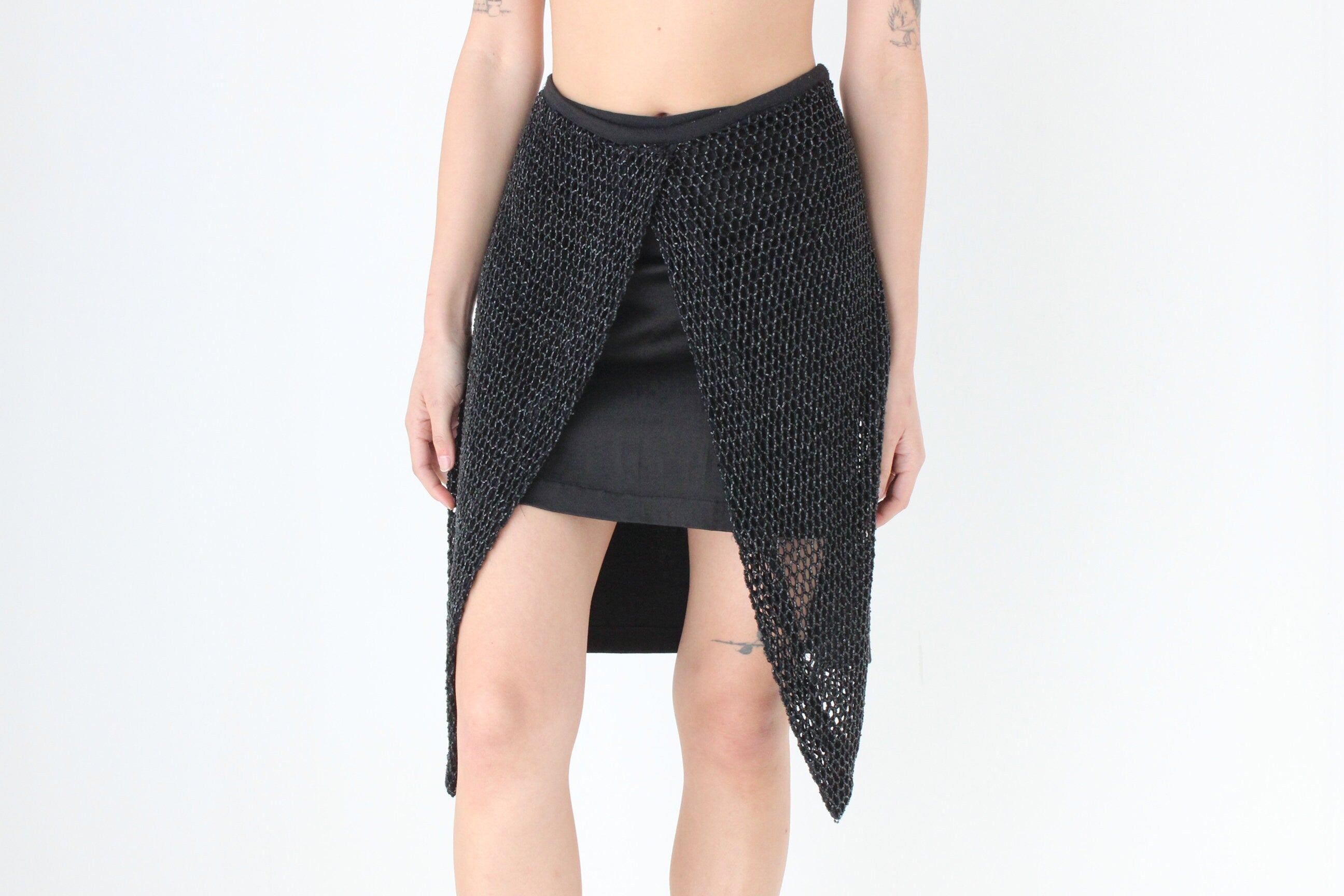 2000s Beaded Net / Stretch Mini Bandage Skirt