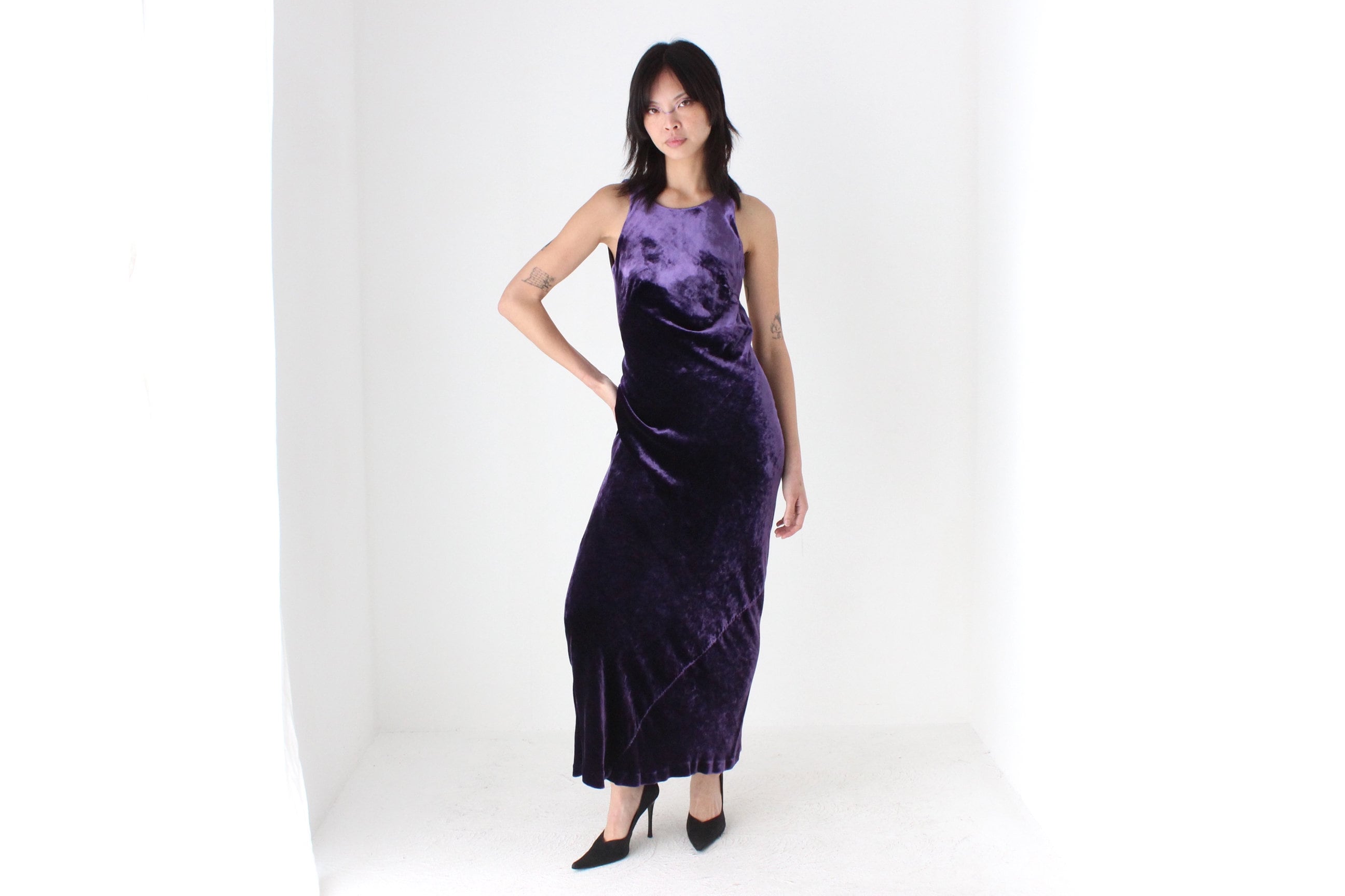 90s Lisa Ho Elegant Velvet High Neck Backless Party Gown