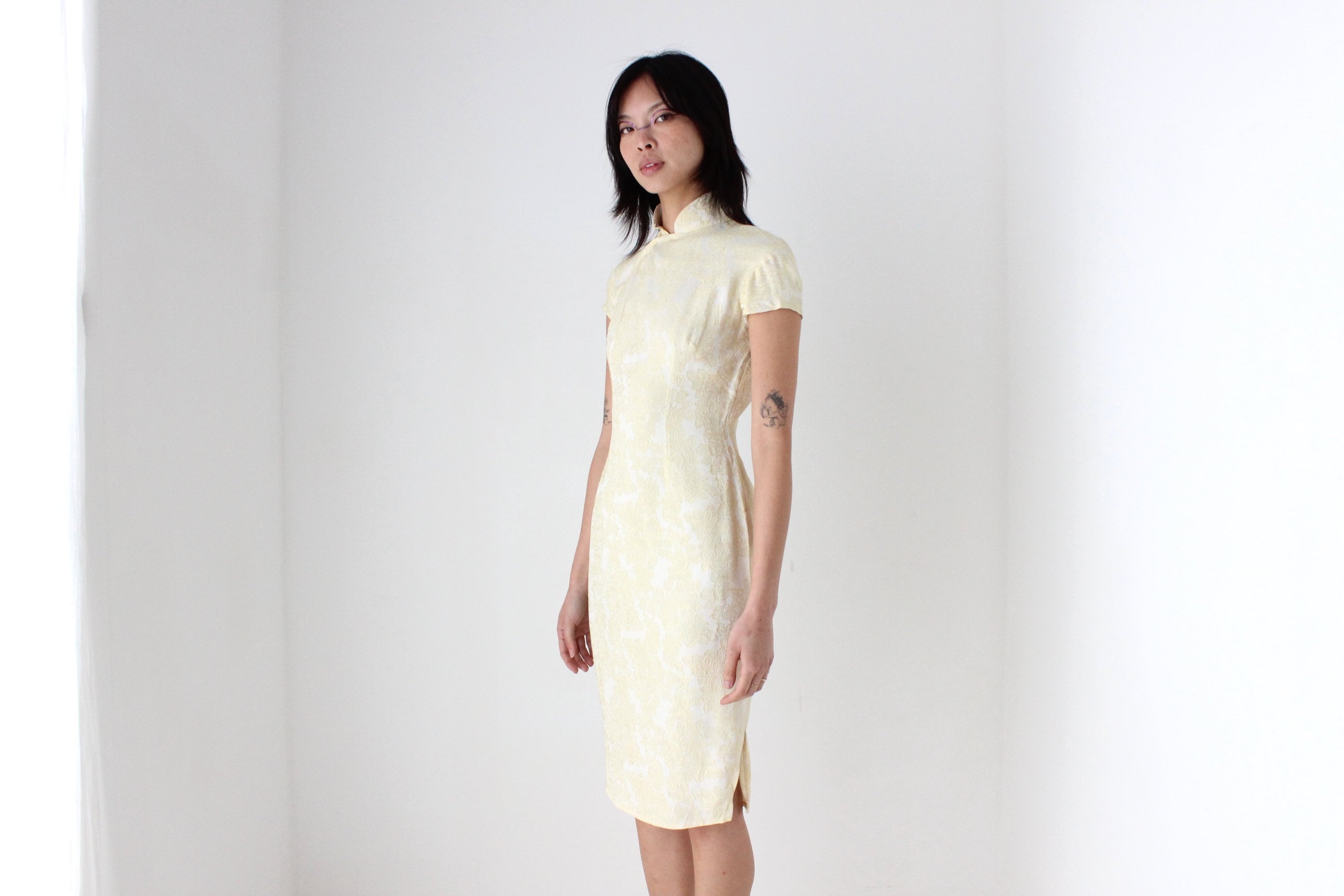 80s Custom Hong Kong Made Cheongsam Collar Fitted Dress