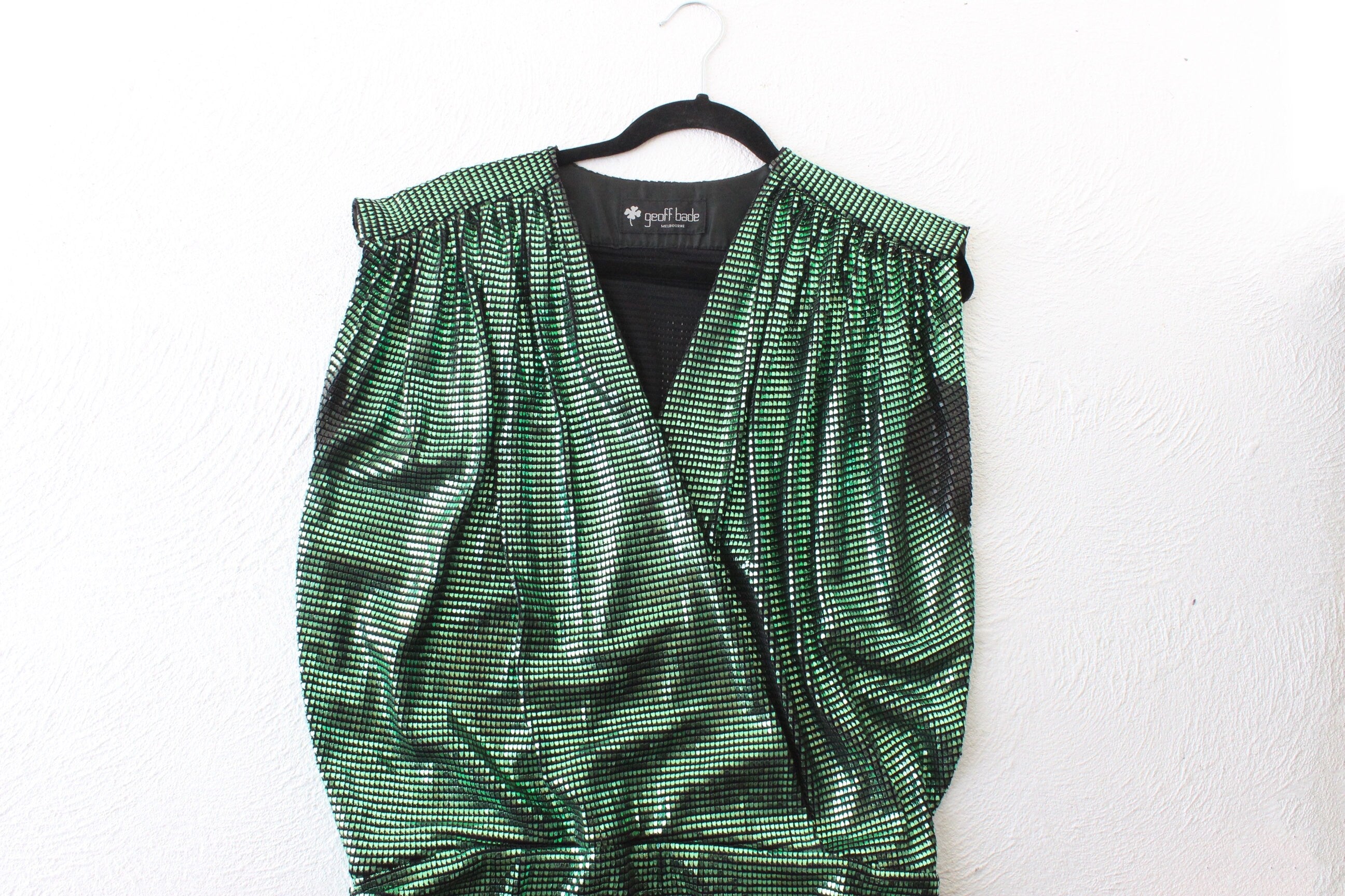 80s Australian Designer Metallic Green Party Dress