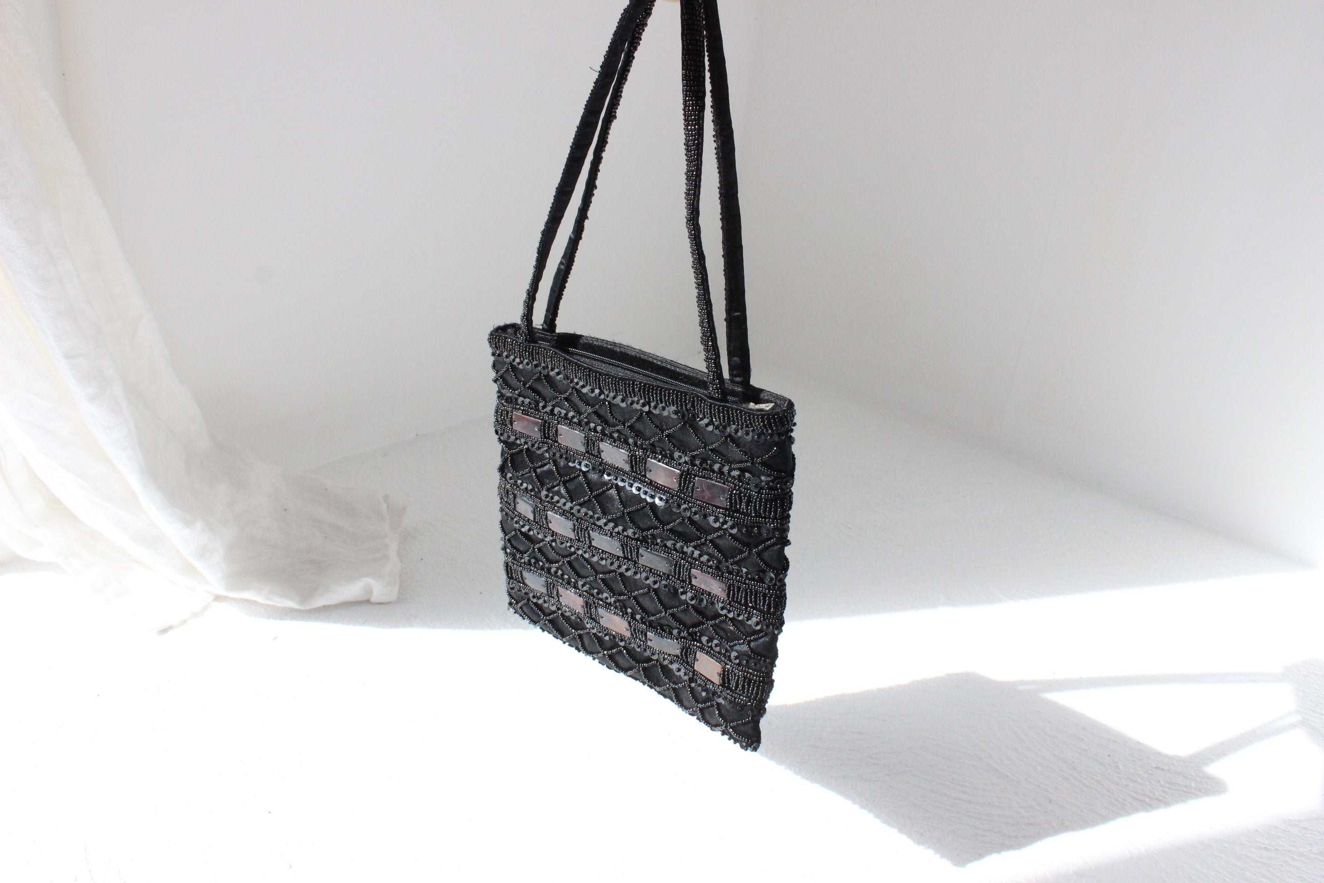 Y2K Small Black Sequin Beaded Evening Bag