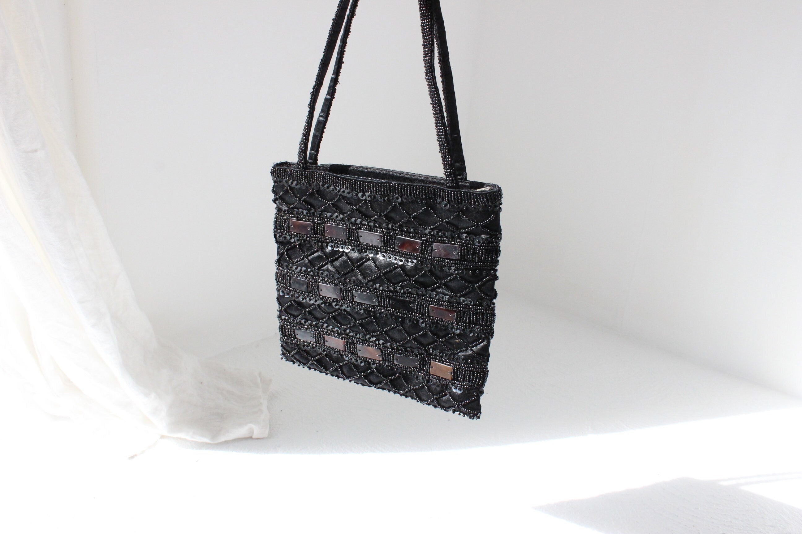 Y2K Small Black Sequin Beaded Evening Bag