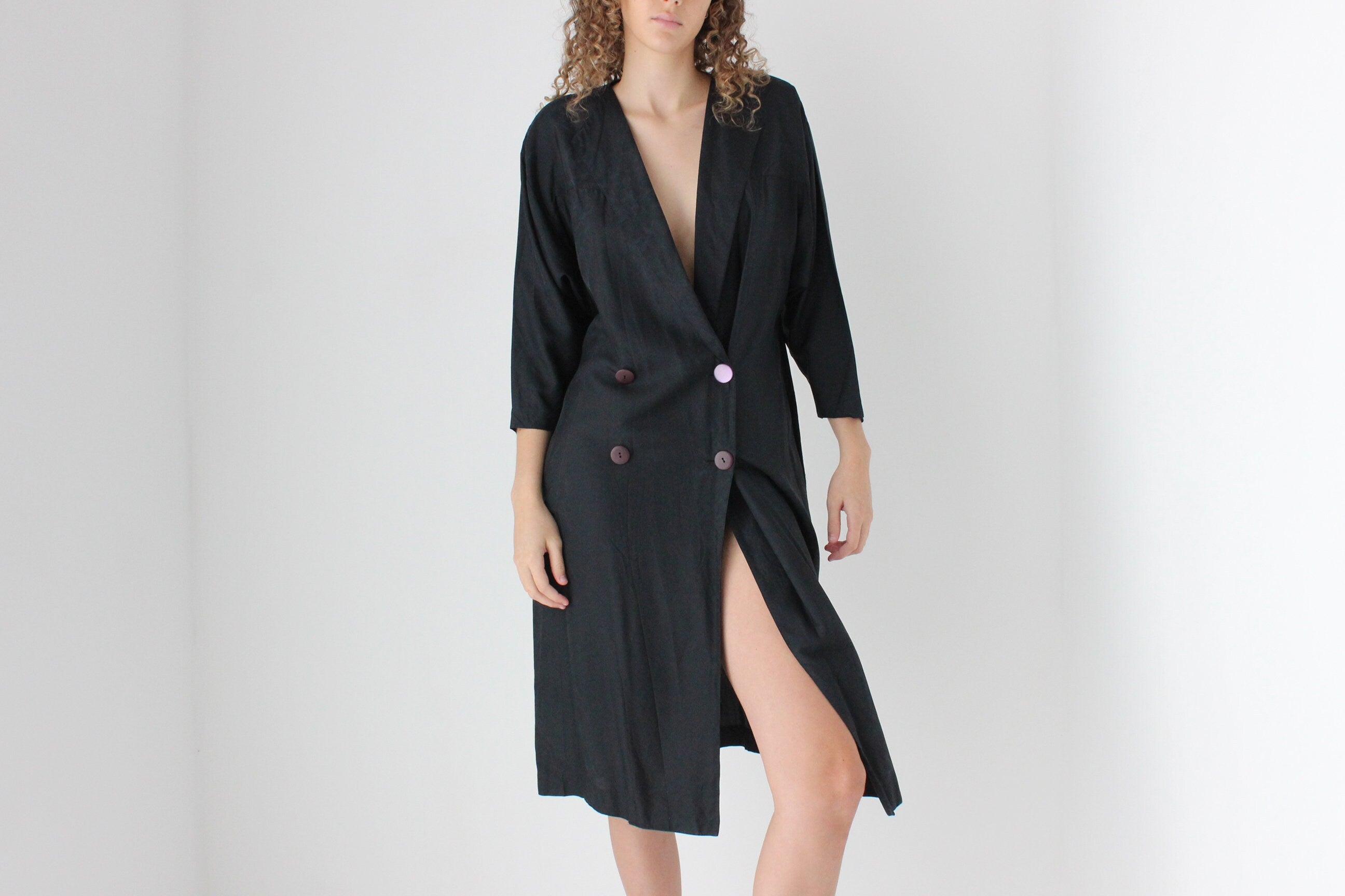 80s Washed Silk Relaxed 'Trench Coat' Dress