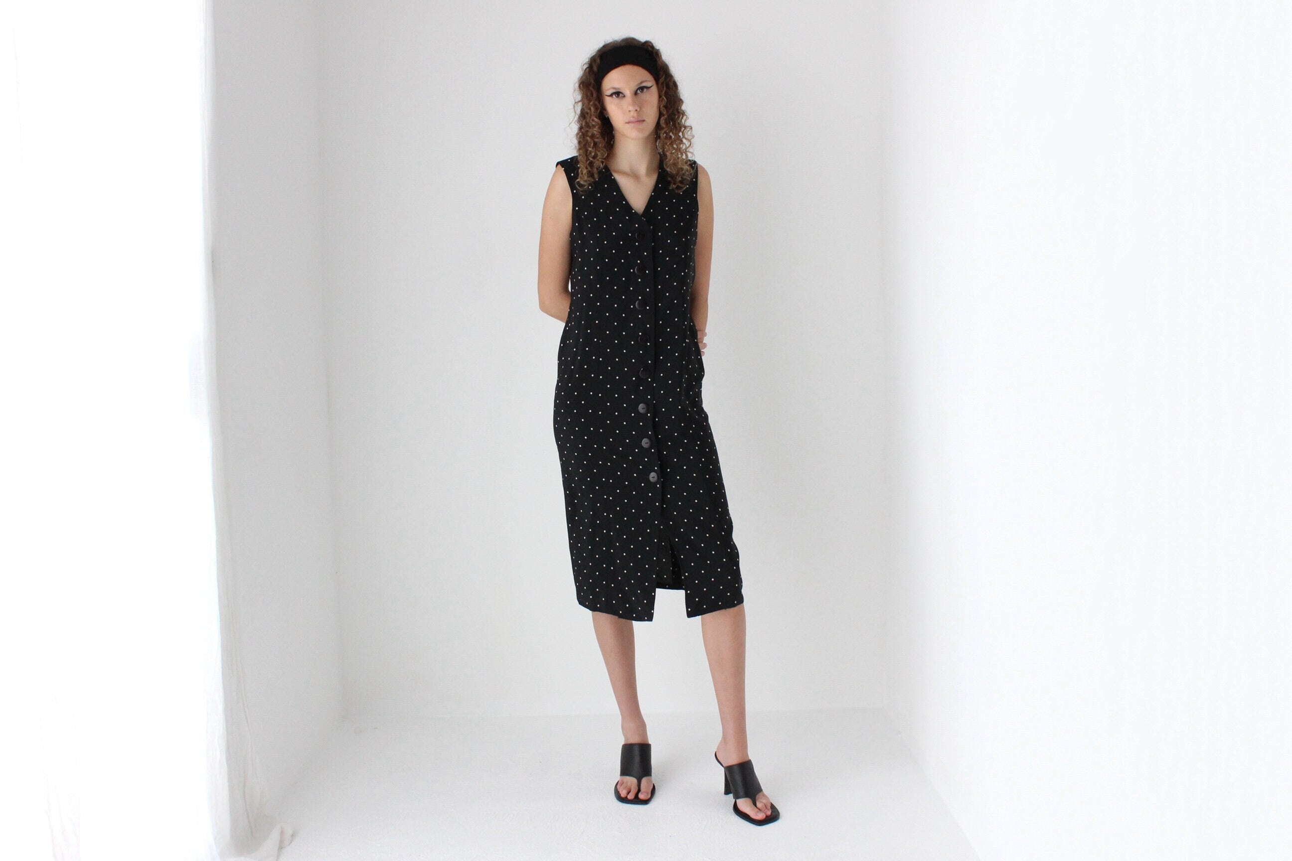 90s Polka Dot Button Front Vest Dress