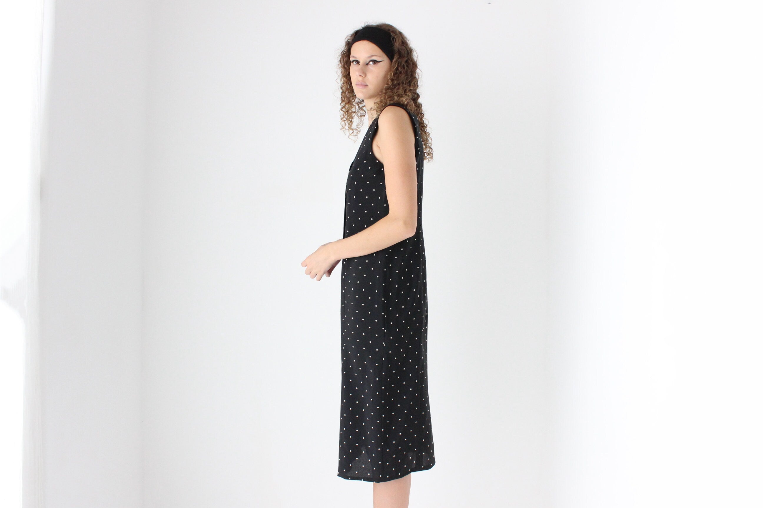 90s Polka Dot Button Front Vest Dress