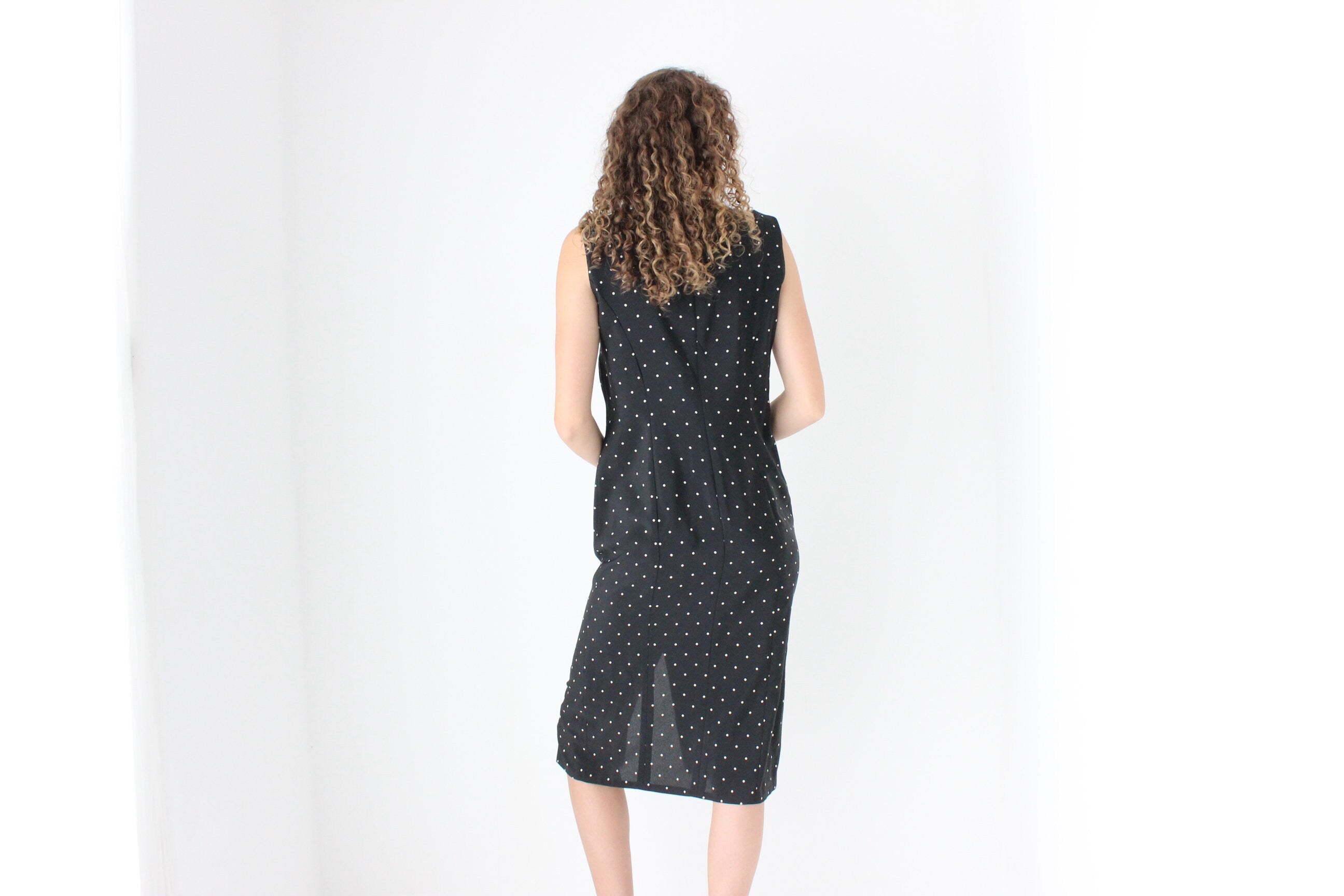 90s Polka Dot Button Front Vest Dress