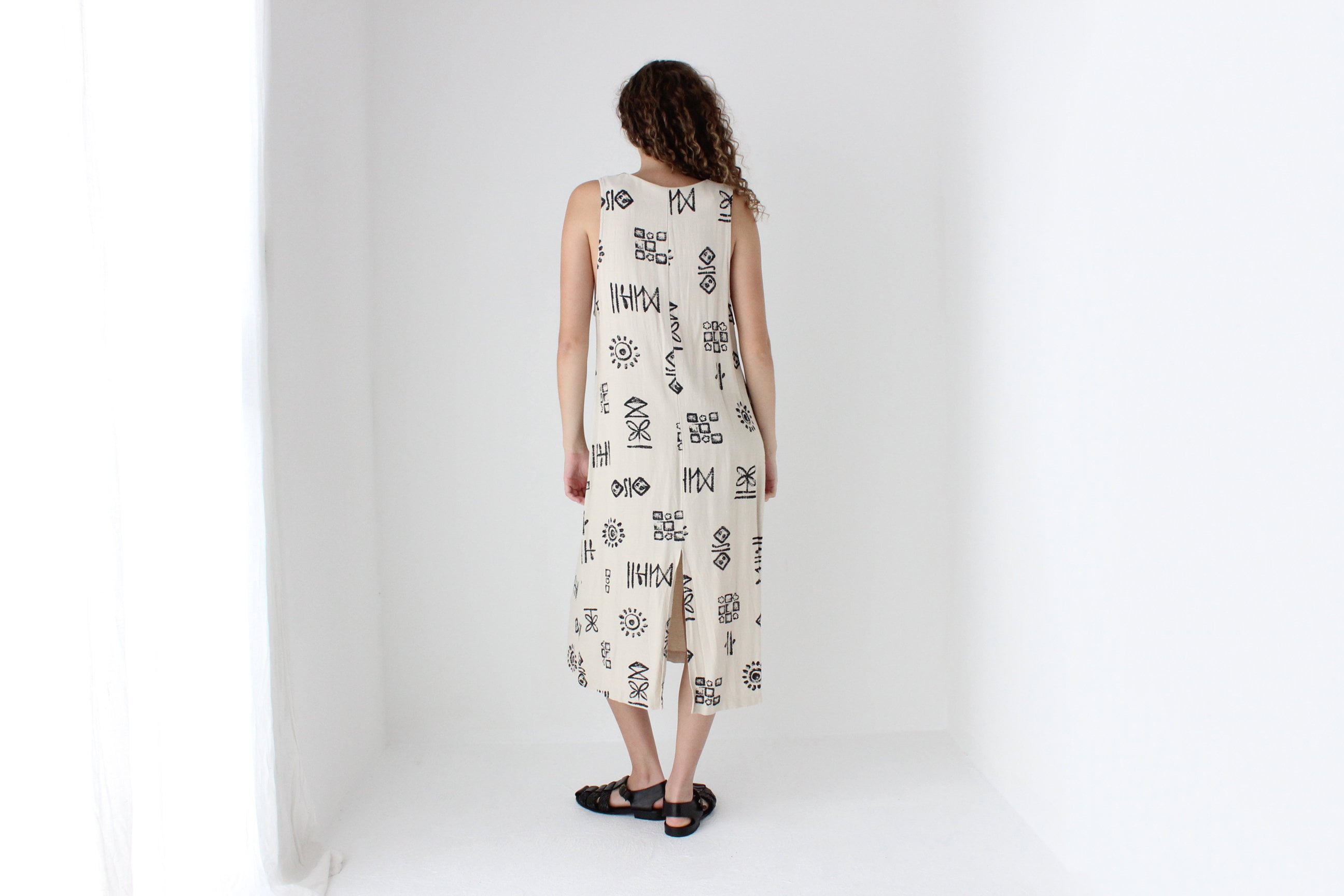 90s Abstract Print Relaxed Button Front Dress