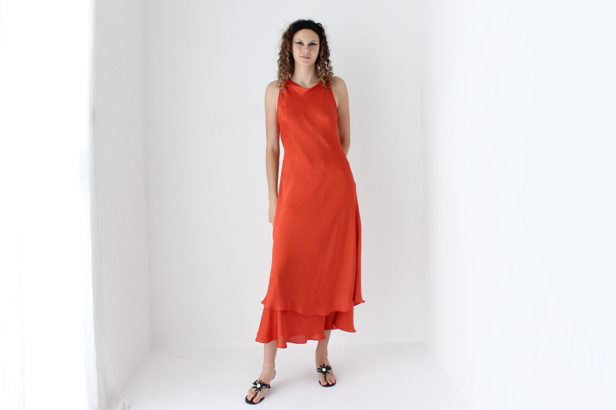 90s Luminescent Orange Layered Silk Gown