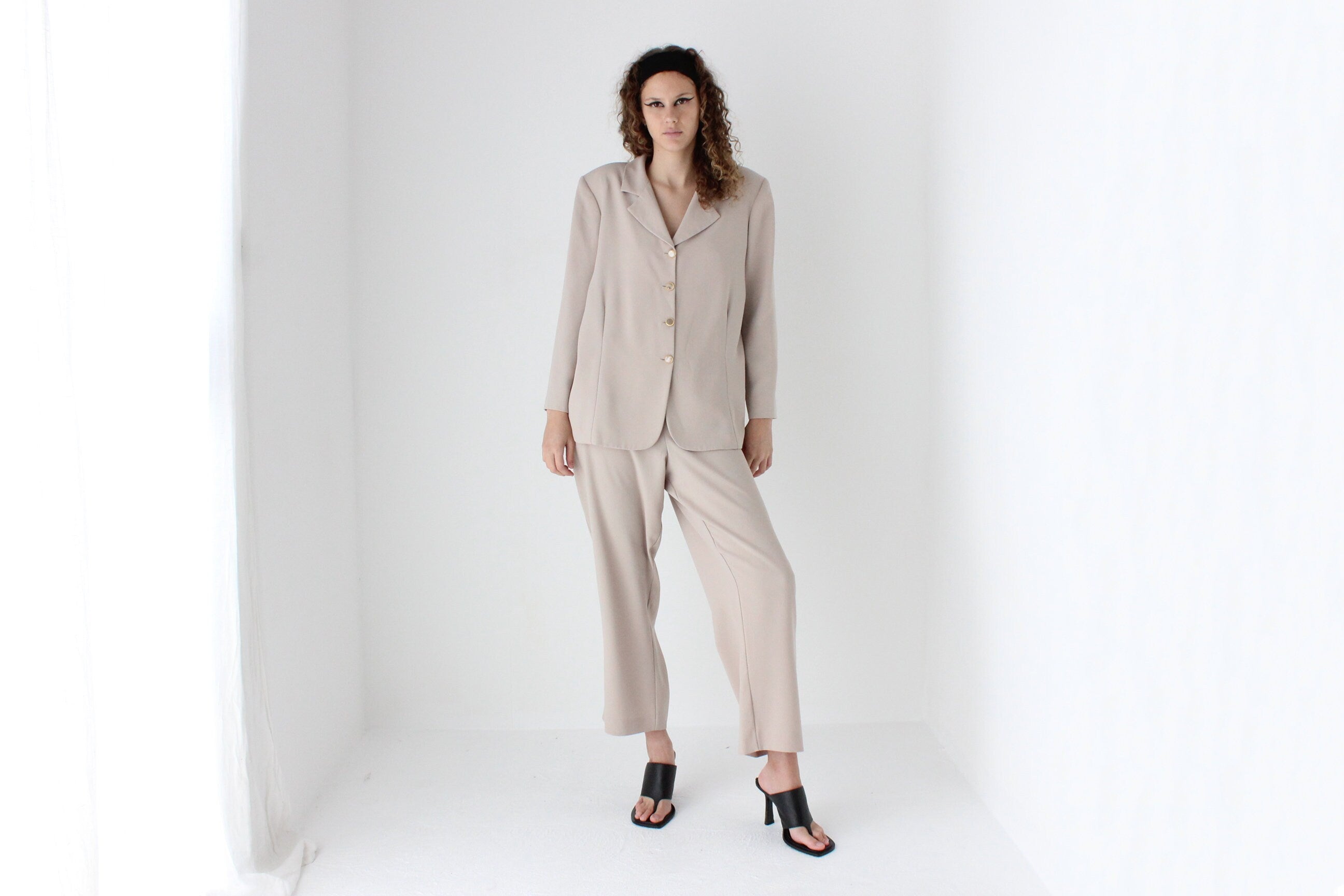 90s Neutral Oversized Boxy Two Piece Pant Suit