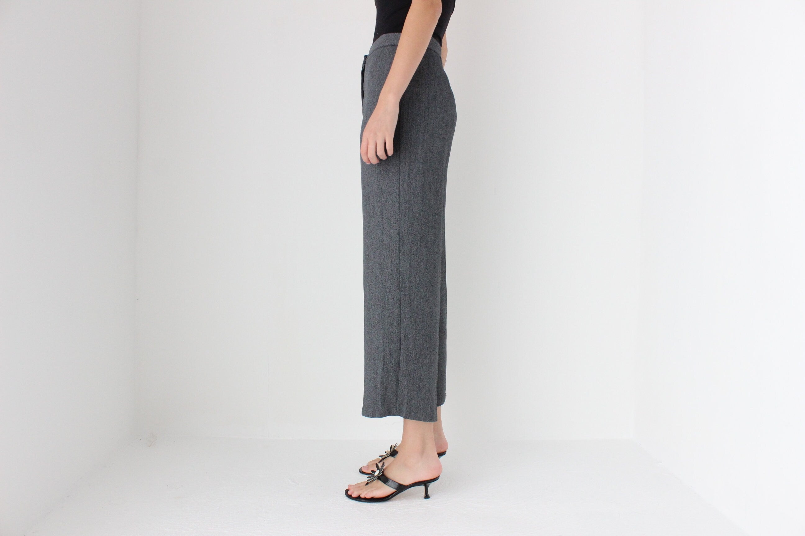 90s Grey Woven Relaxed Trousers