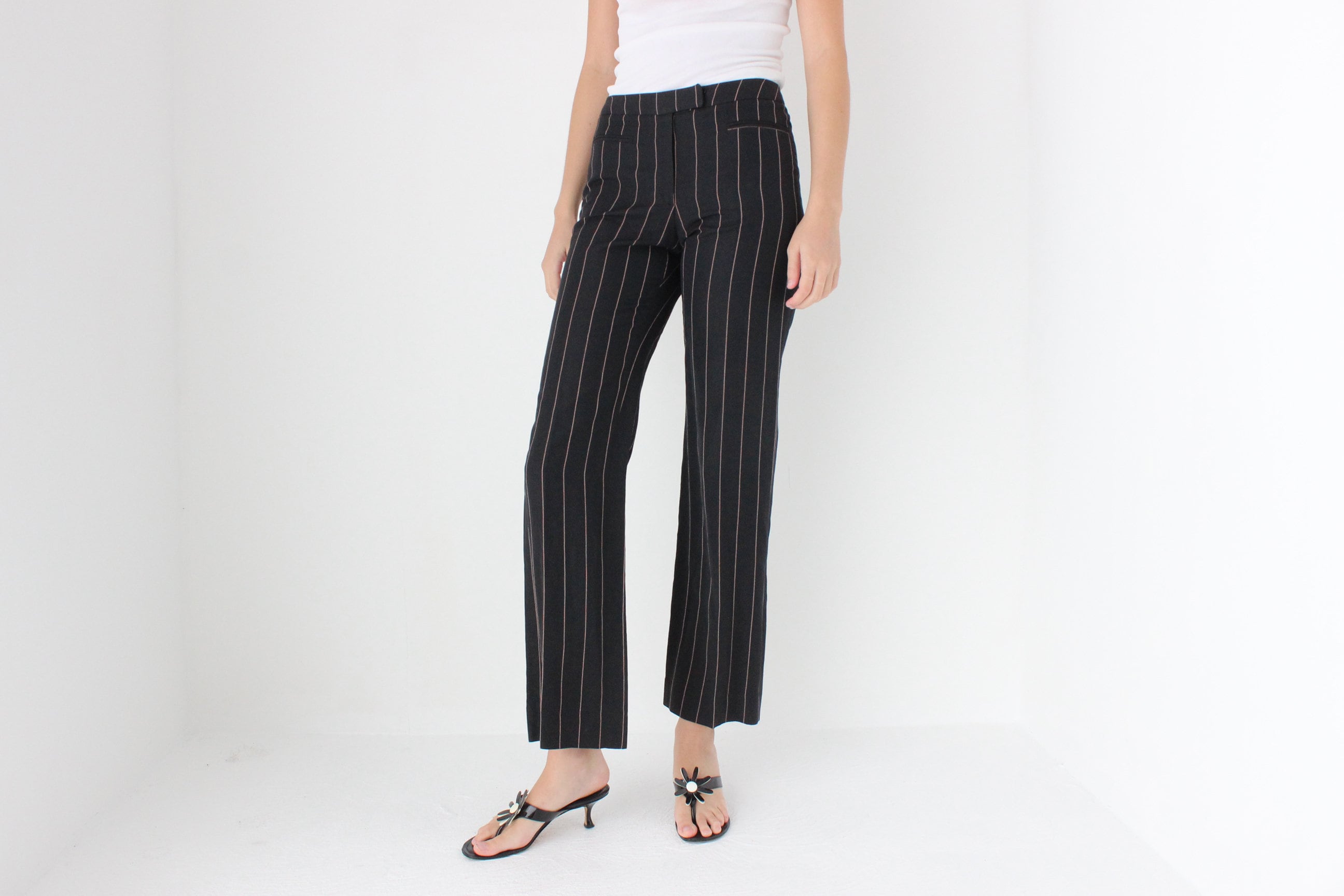 90s 'Dolce & Gabbana Basic' Pinstripe Linen Trousers