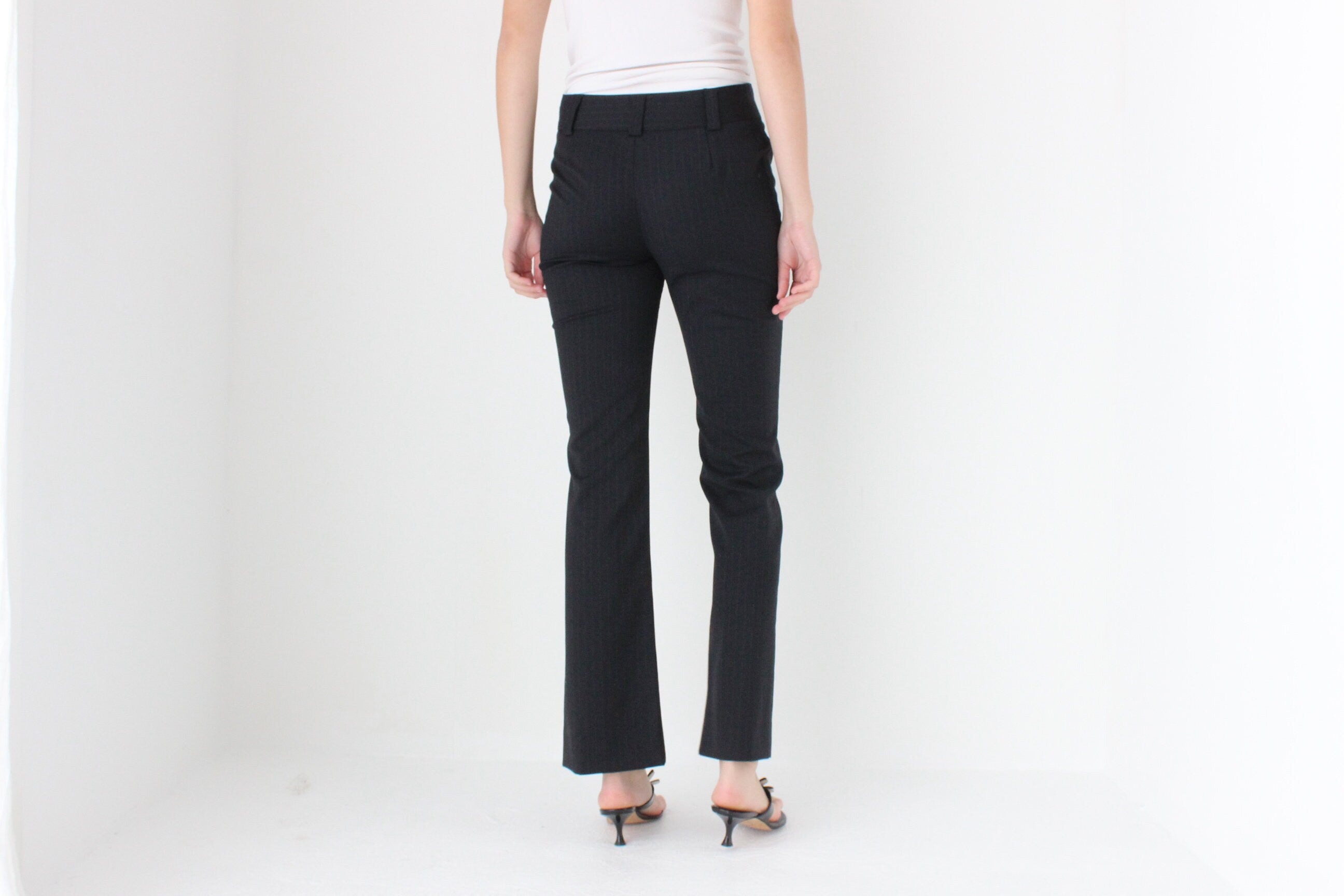 Y2K D&G Sexy Fitted Wool Pinstripe Bootcut Trousers