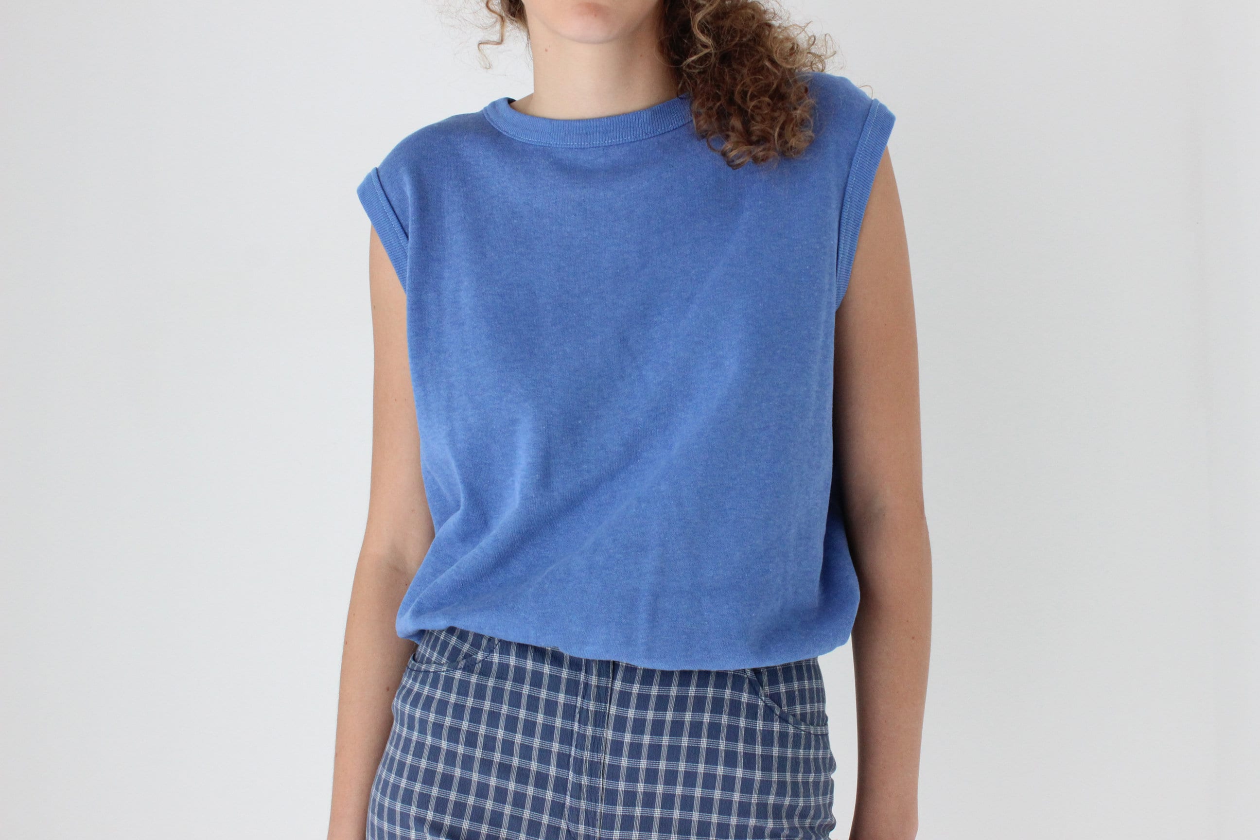 80s Denim Blue Cotton Workout Top