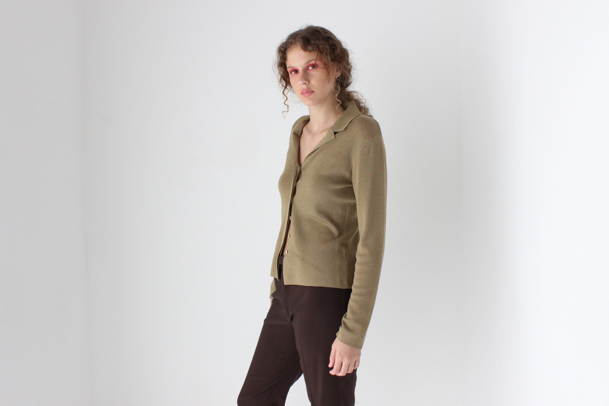 Neutral 90s Wool Blend Button Front Knit