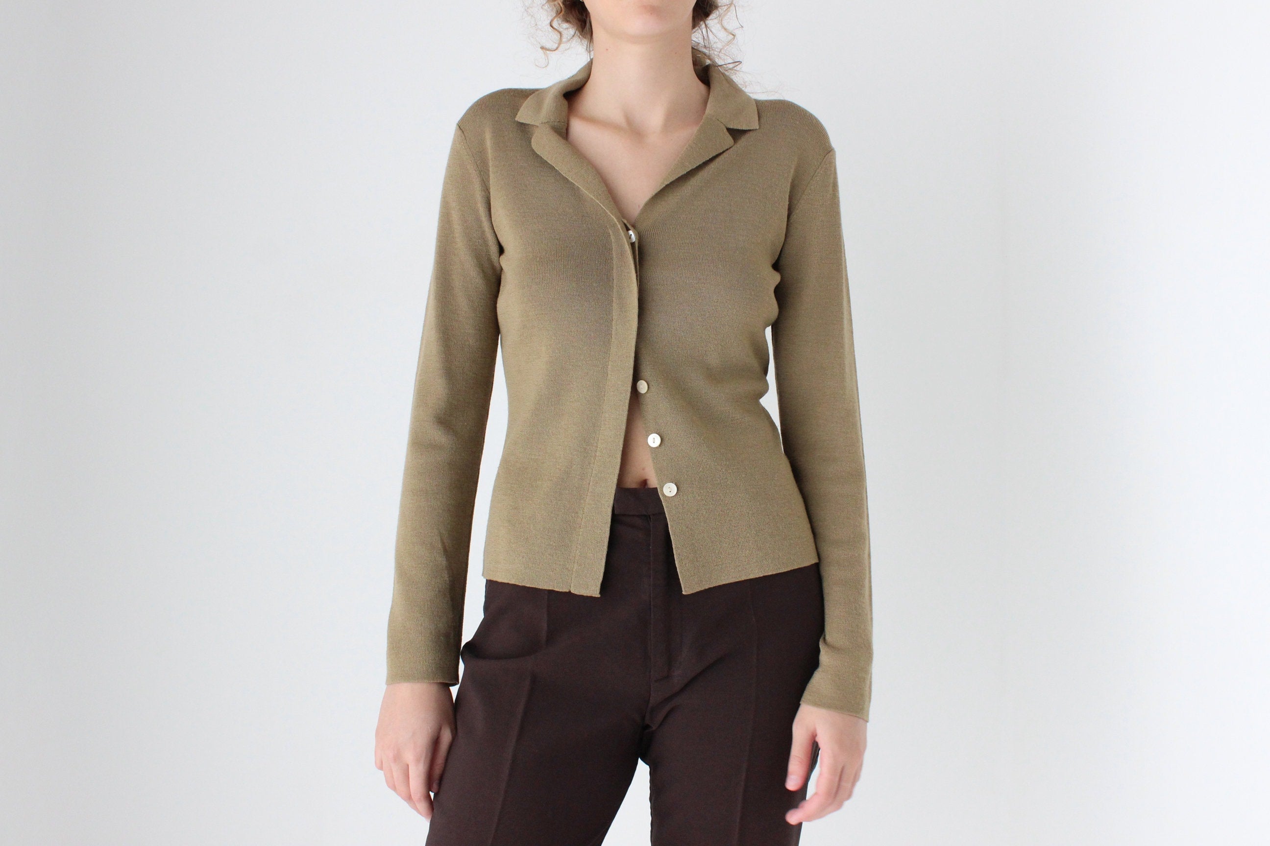 Neutral 90s Wool Blend Button Front Knit
