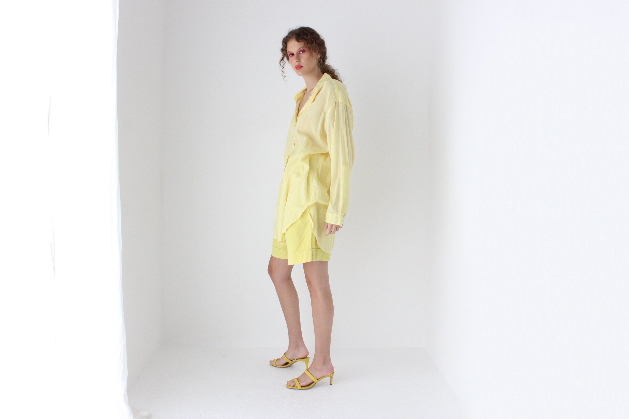 Premium Designer Mansur Gavriel Minimal Yellow Open Toe Heels ~ Euro 40