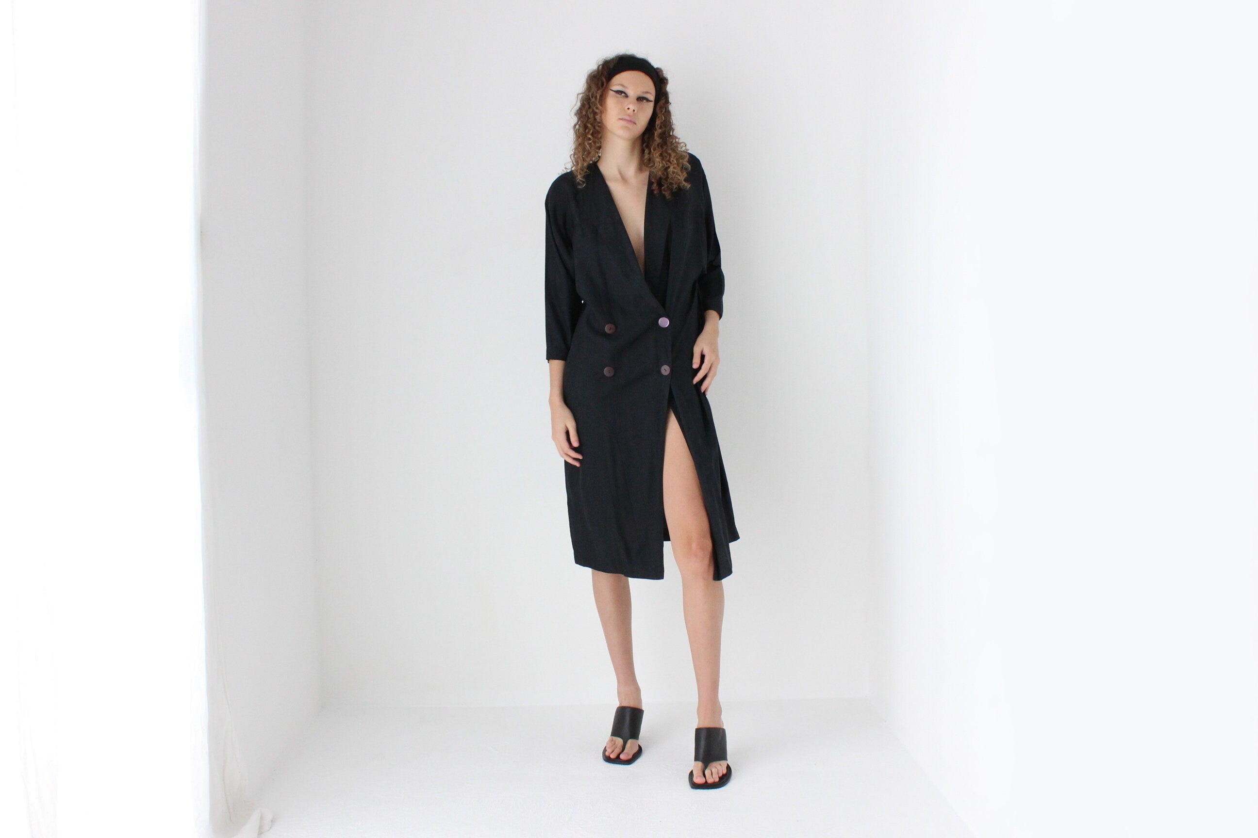 80s Washed Silk Relaxed 'Trench Coat' Dress