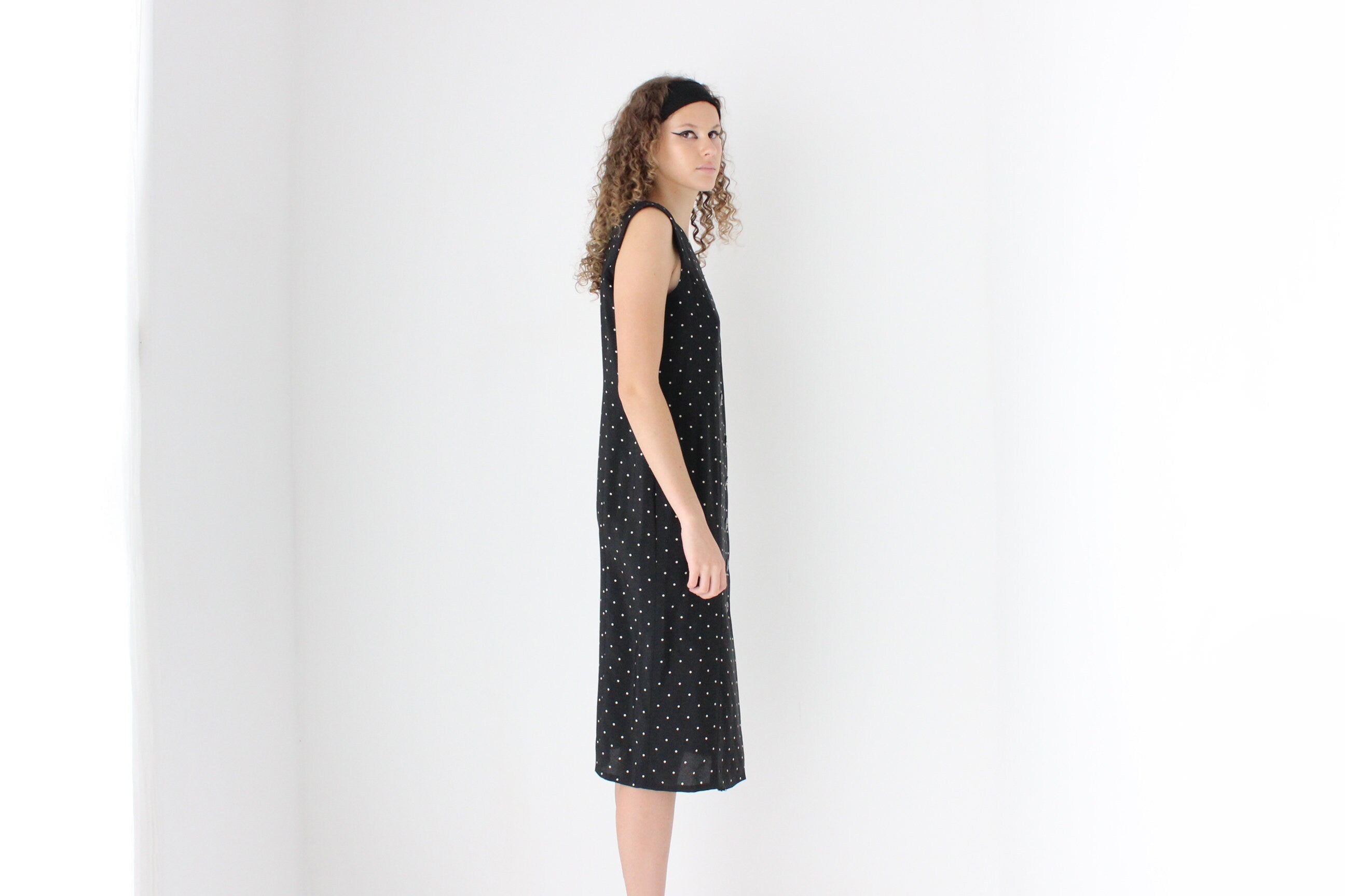 90s Polka Dot Button Front Vest Dress